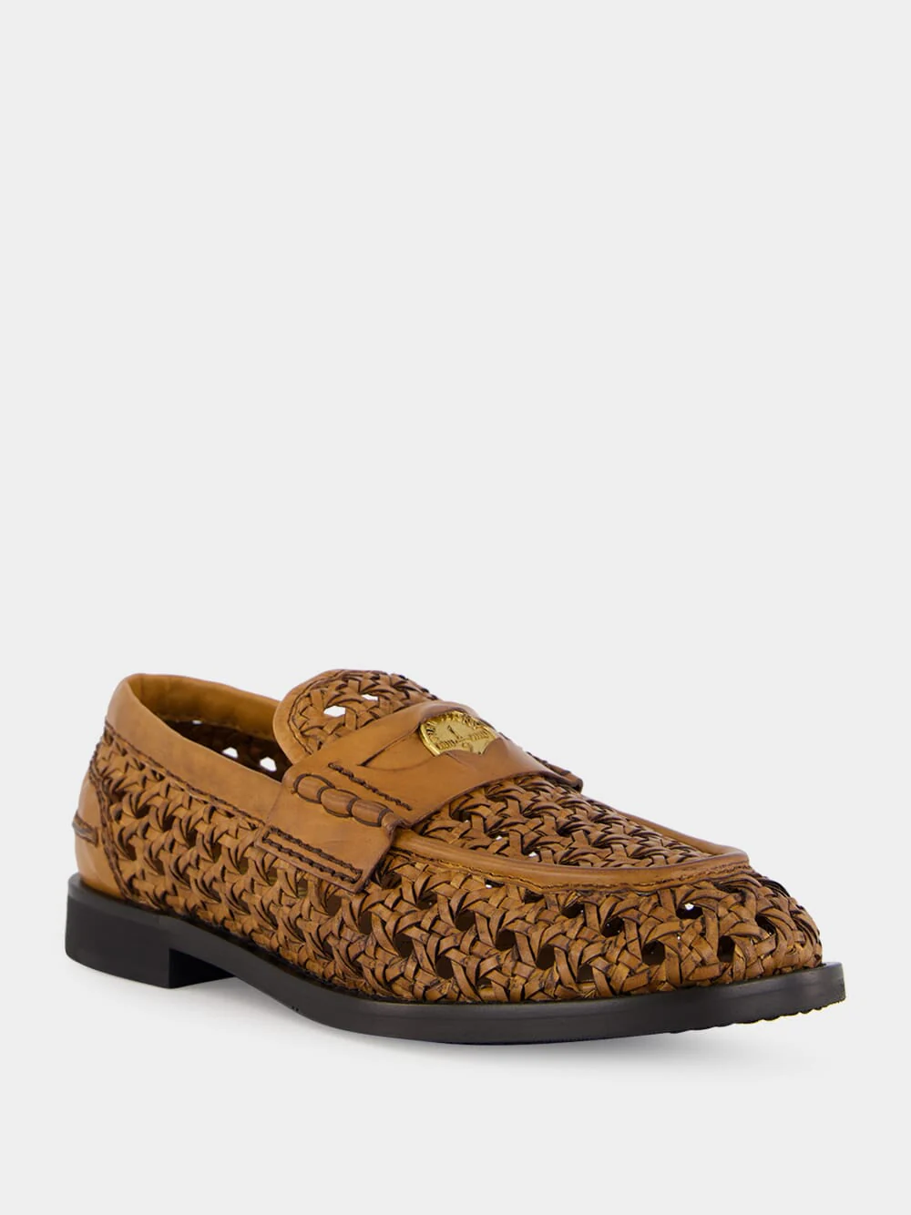Cognac Woven Leather Penny Loafers - Image 2