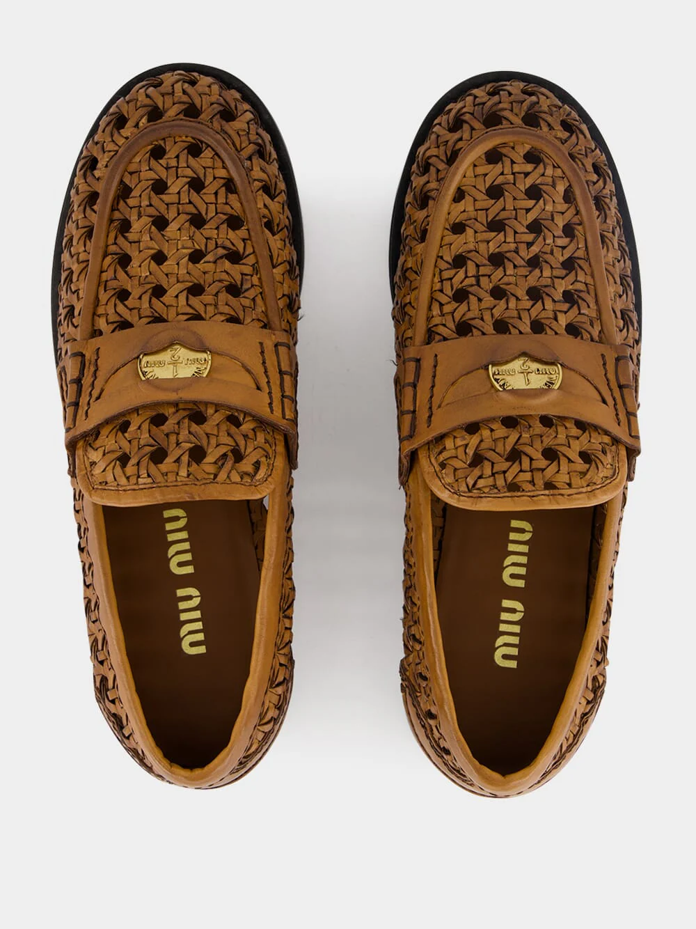 Cognac Woven Leather Penny Loafers - Image 4