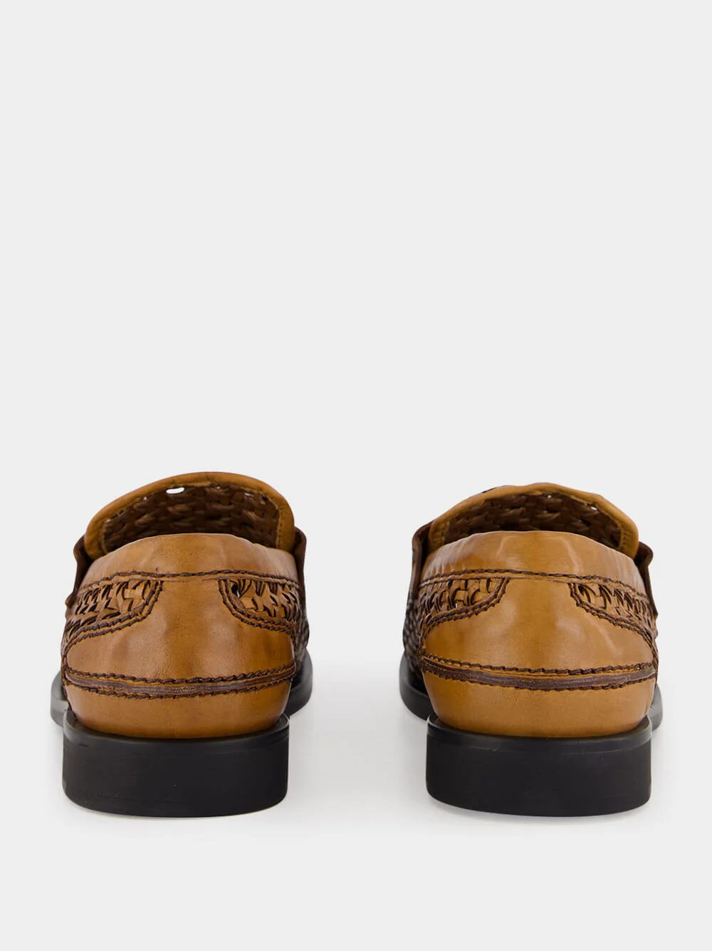 Cognac Woven Leather Penny Loafers - Image 5