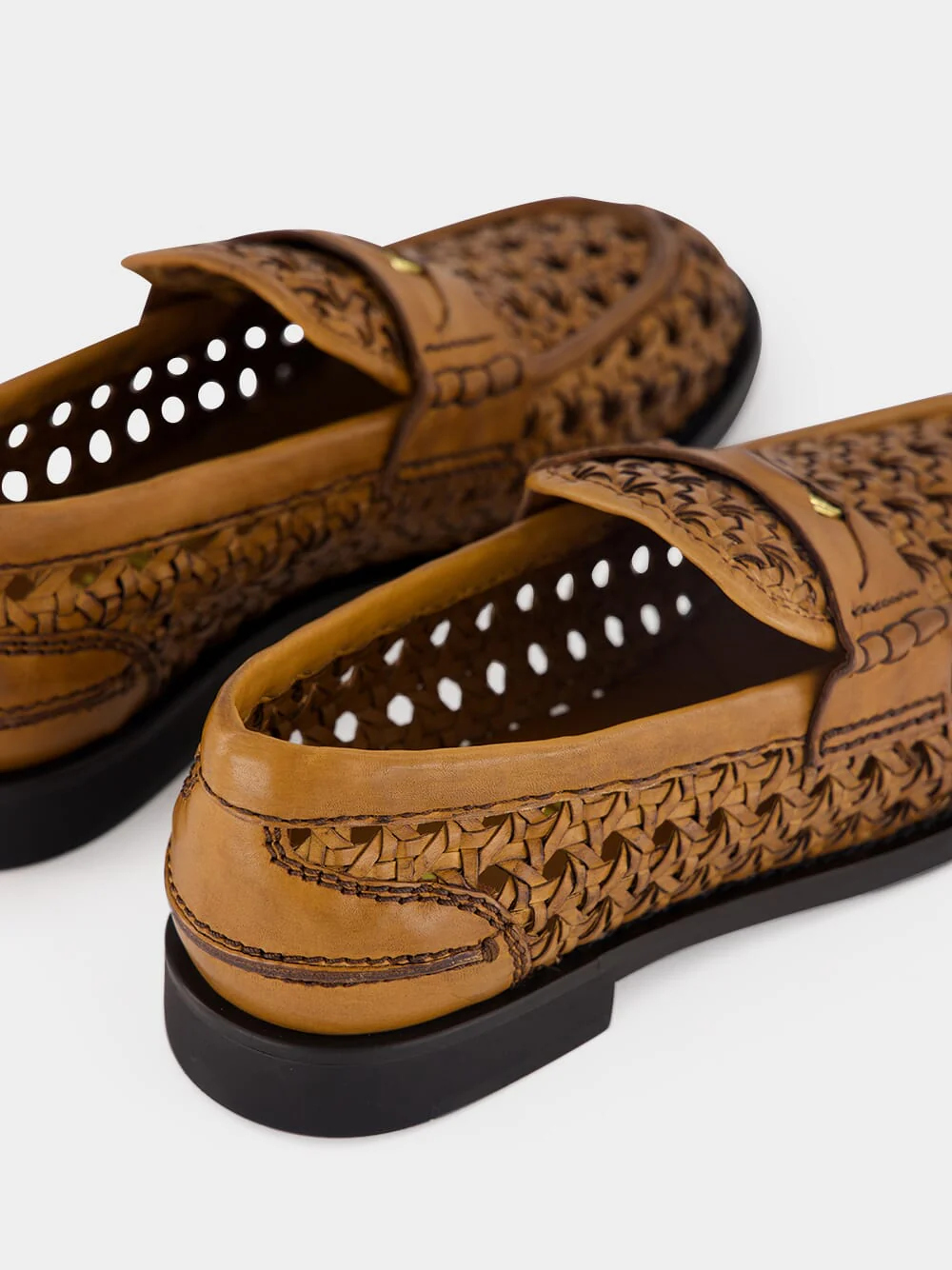Cognac Woven Leather Penny Loafers - Image 6
