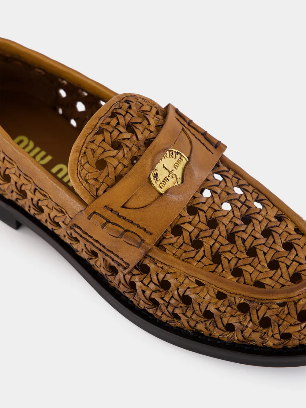 Cognac Woven Leather Penny Loafers - Image 7