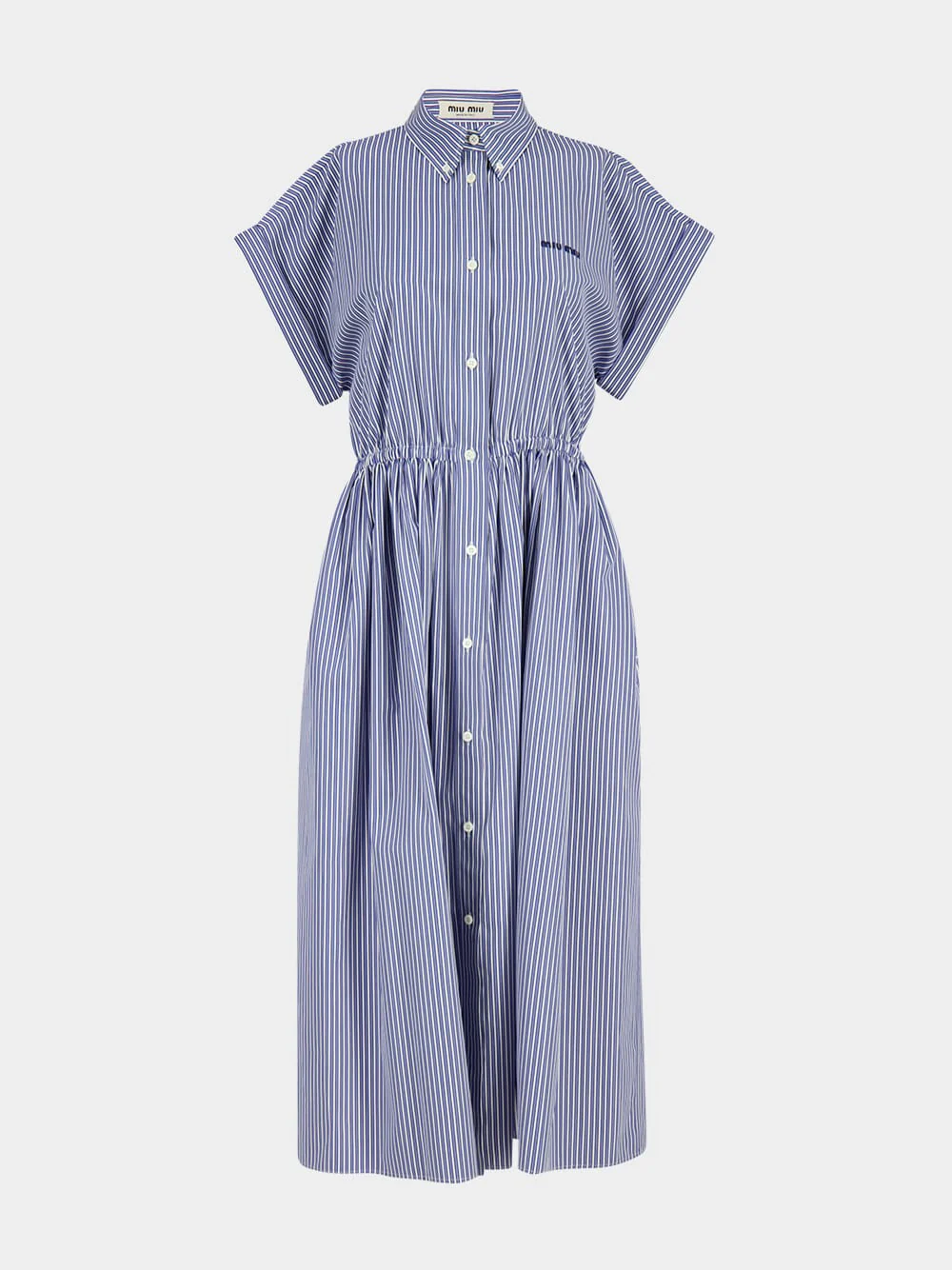 Blue Striped Poplin Midi Shirt Dress