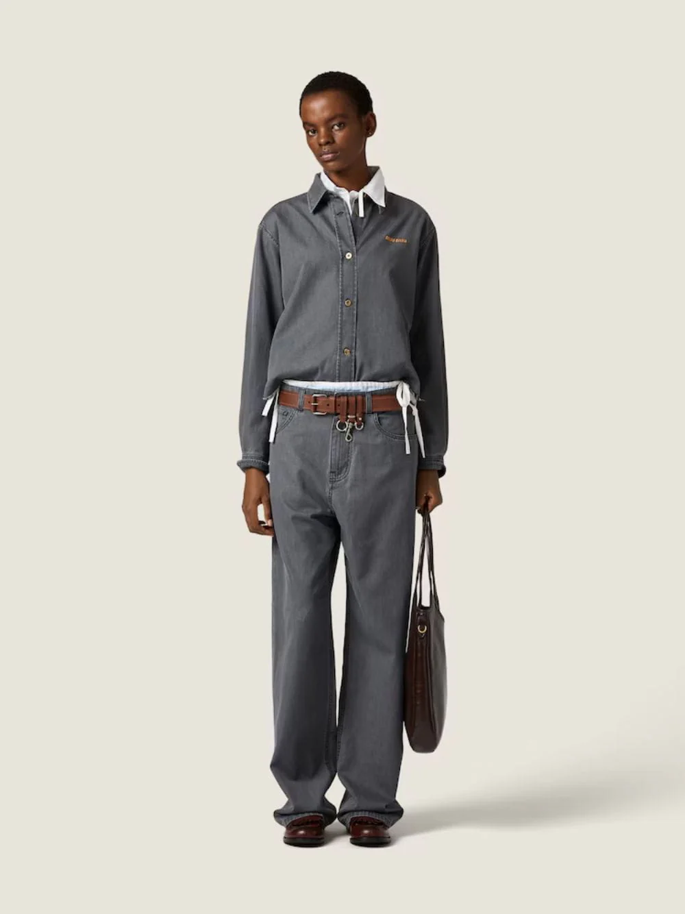 Black Chambray Wide-Leg Jeans - Image 2
