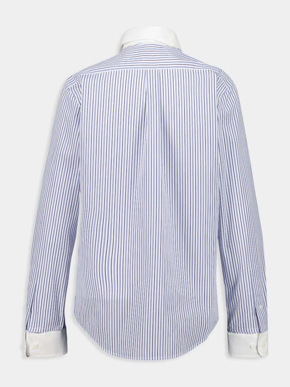 Light Blue Striped Cotton Poplin Shirt with Contrast Collar - Image 3