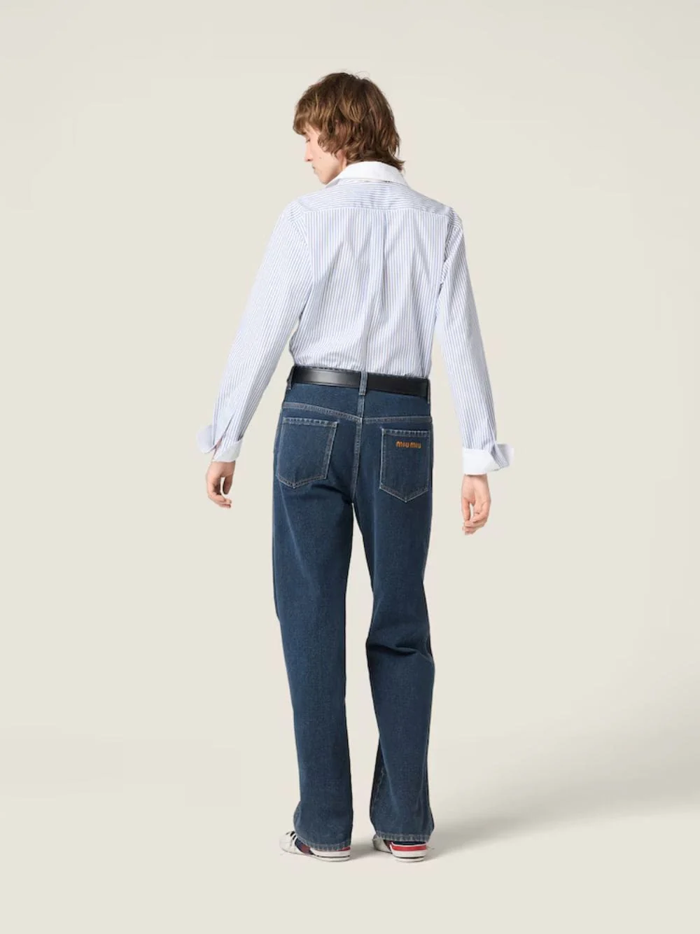 Light Blue Striped Cotton Poplin Shirt with Contrast Collar - Image 4
