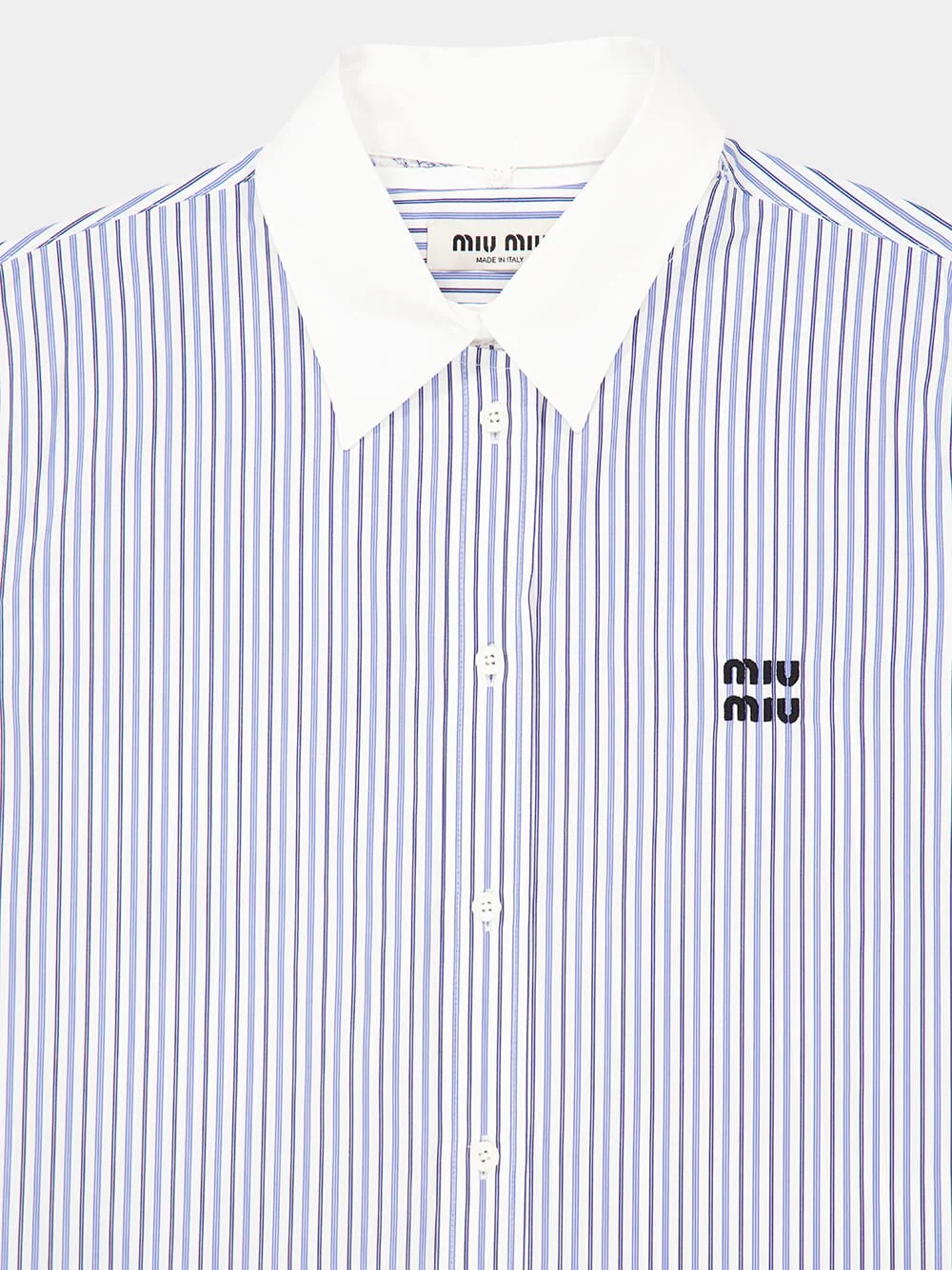 Light Blue Striped Cotton Poplin Shirt with Contrast Collar - Image 5