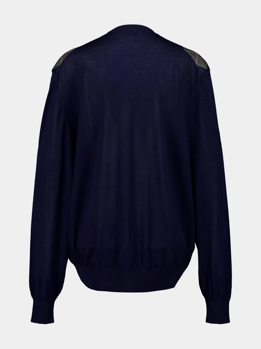 Navy Argyle Wool V-Neck Sweater - Image 4