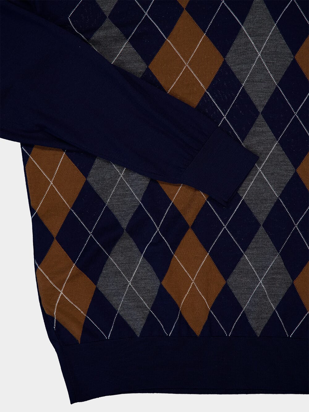 Navy Argyle Wool V-Neck Sweater - Image 6