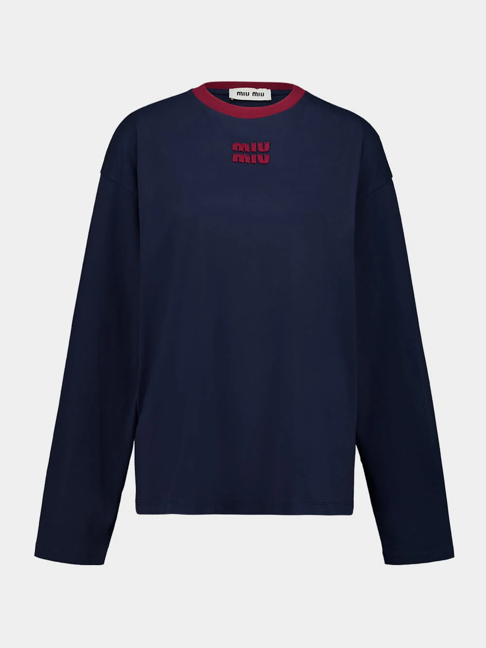 Navy Blue Cotton Pullover with Contrast Collar