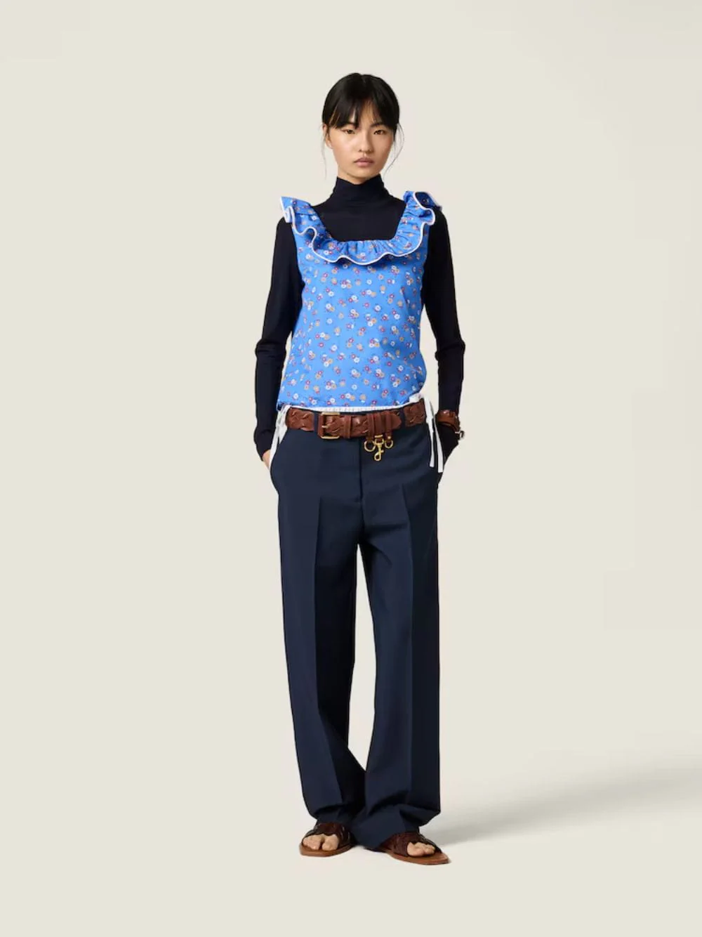 Navy Kid Mohair Straight-Leg Pants