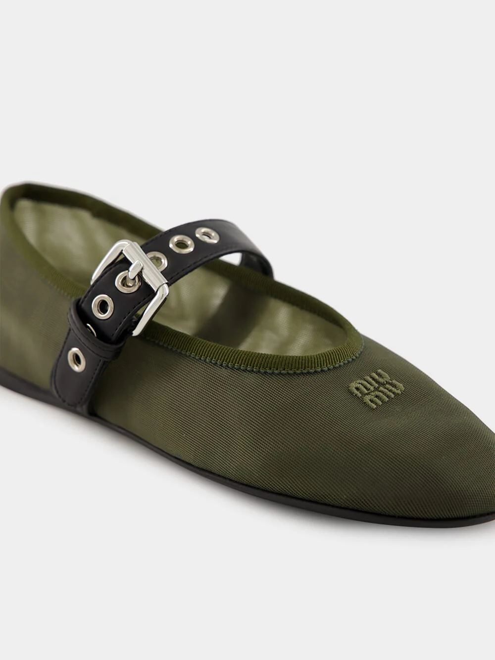 Olive Green Mesh Fabric Ballerinas - Image 7