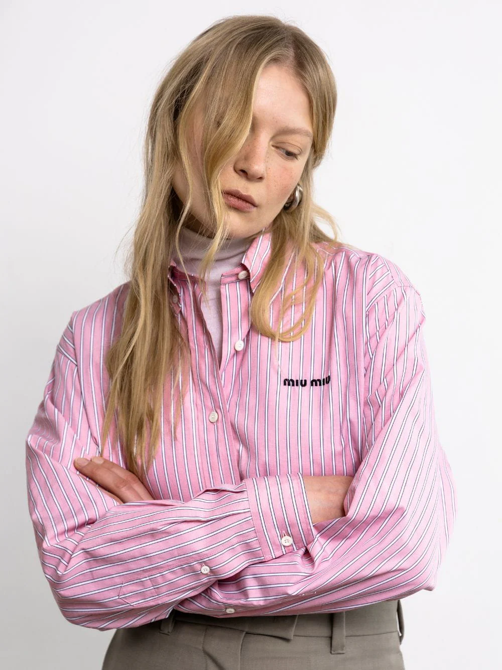 Pink Cotton Shirt with Logo Embroidery