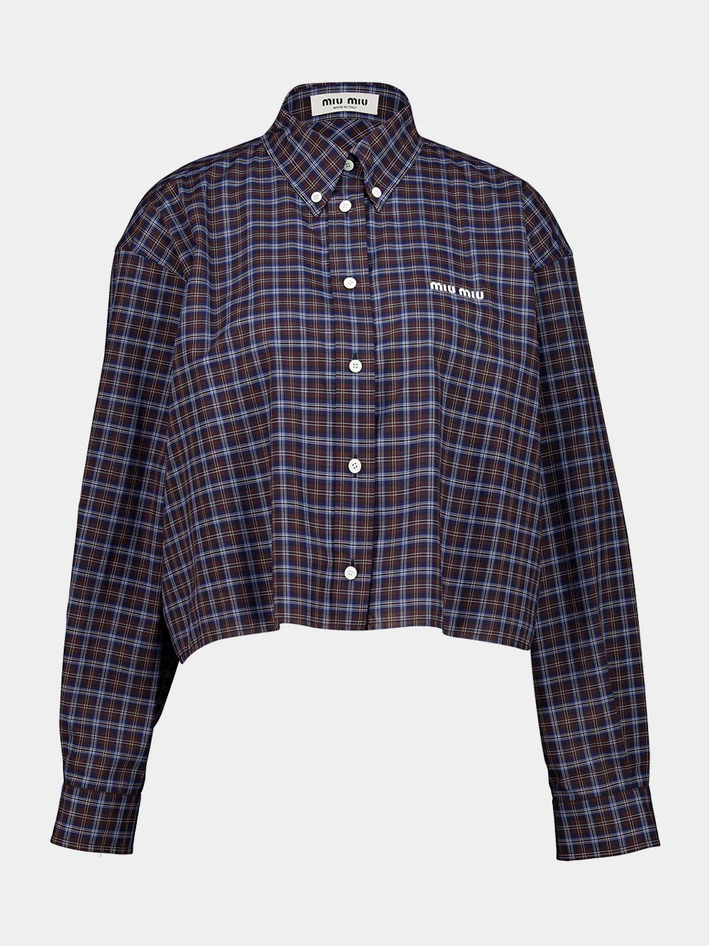 Blue and Cacao Embroidered Cotton Check Shirt