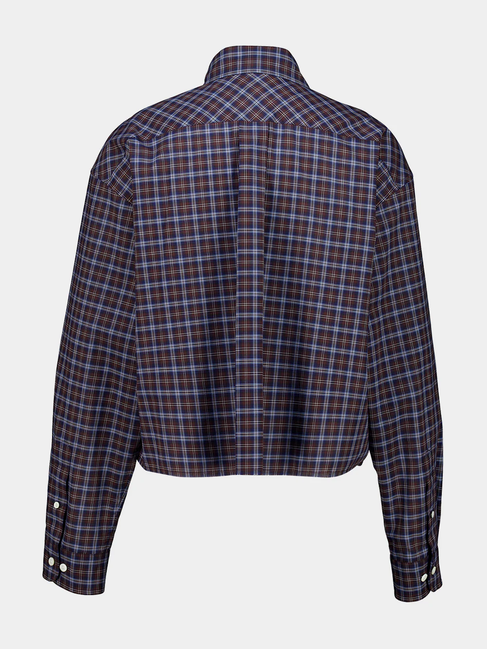 Blue and Cacao Embroidered Cotton Check Shirt - Image 2