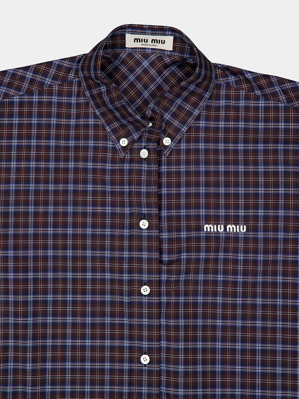 Blue and Cacao Embroidered Cotton Check Shirt - Image 3