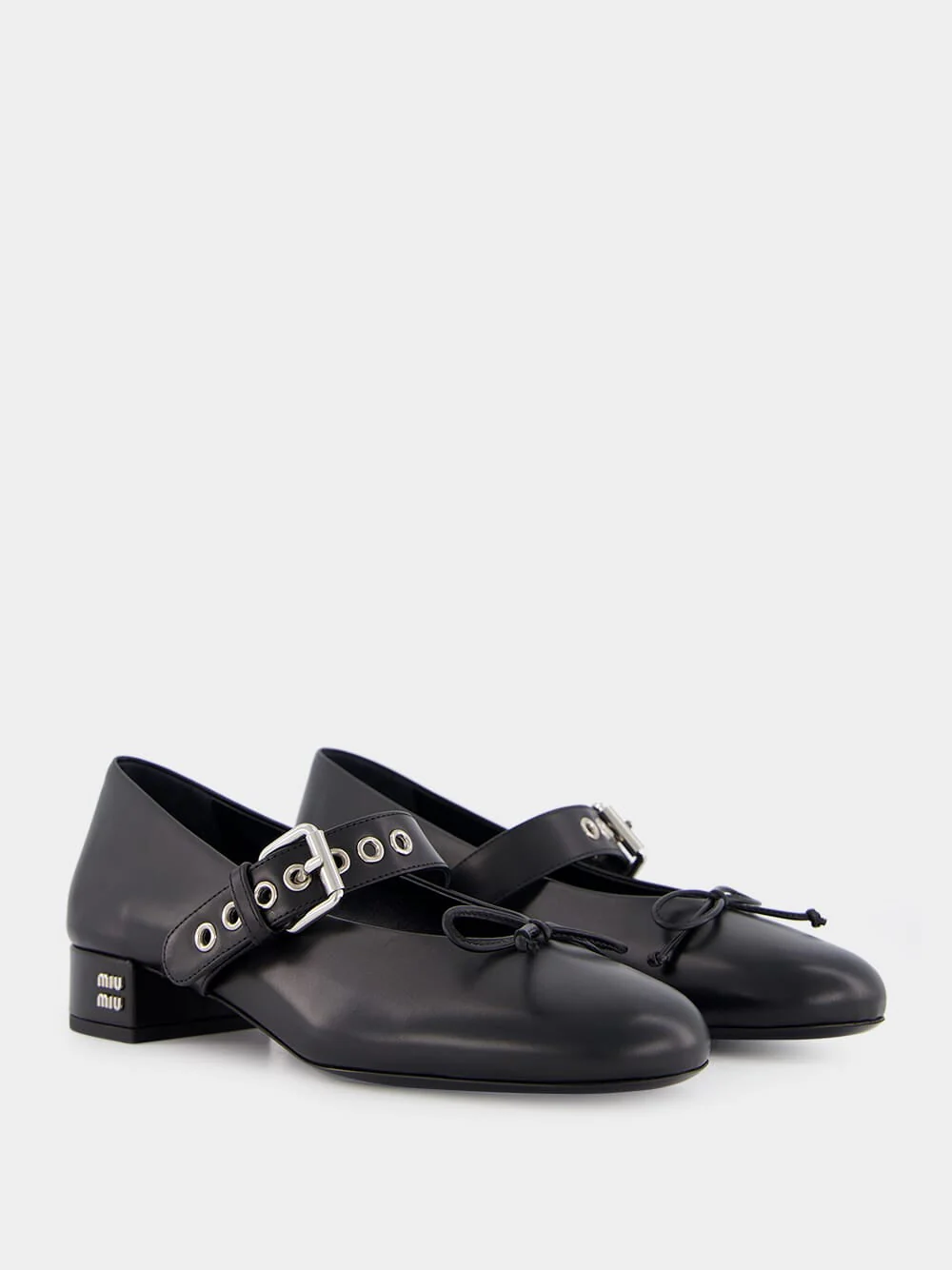 Black Buckled Leather Ballerina Shoes - Image 3