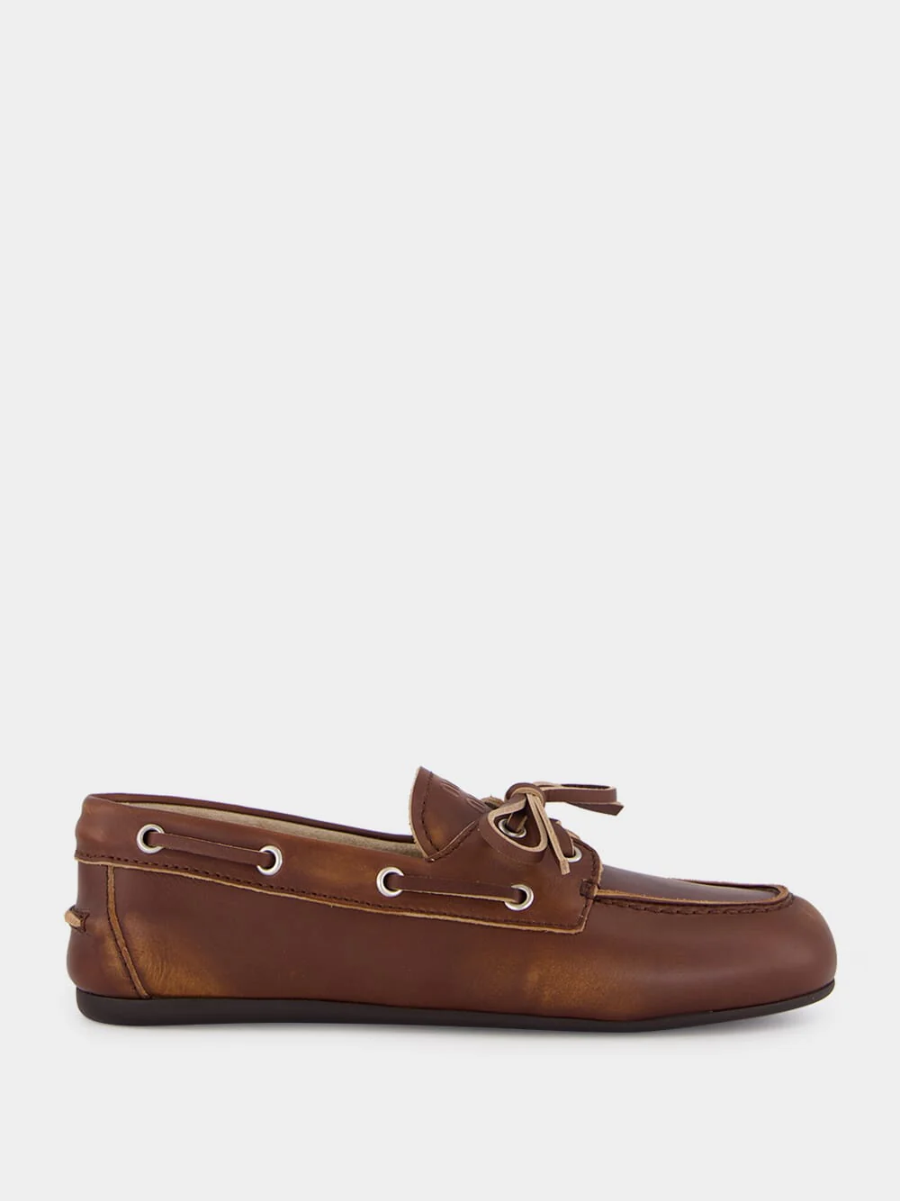 Sienna Brown Unlined Bleached Leather Boat Shoes