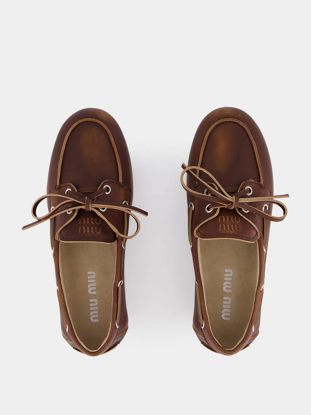 Sienna Brown Unlined Bleached Leather Boat Shoes - Image 5