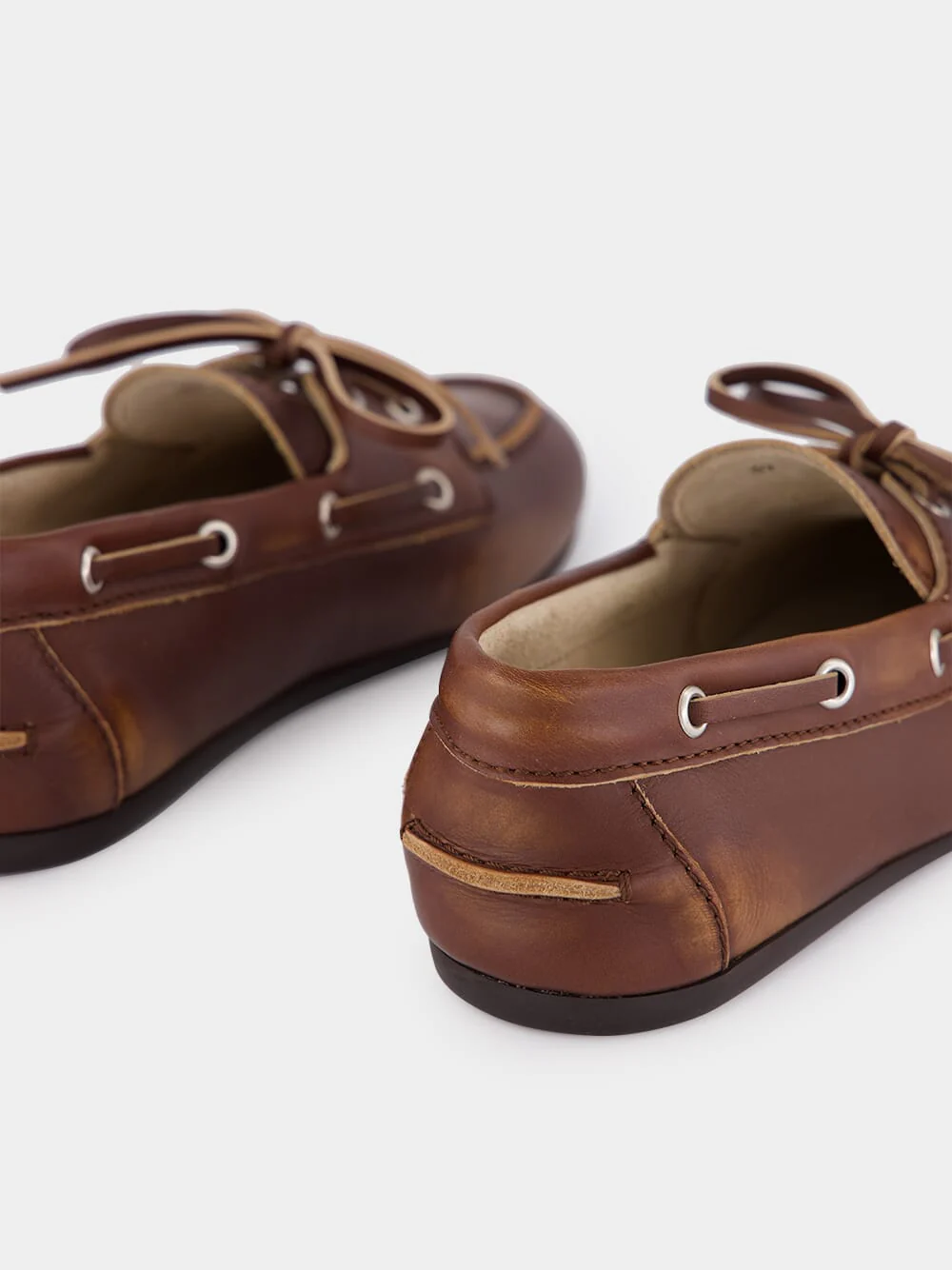 Sienna Brown Unlined Bleached Leather Boat Shoes - Image 6