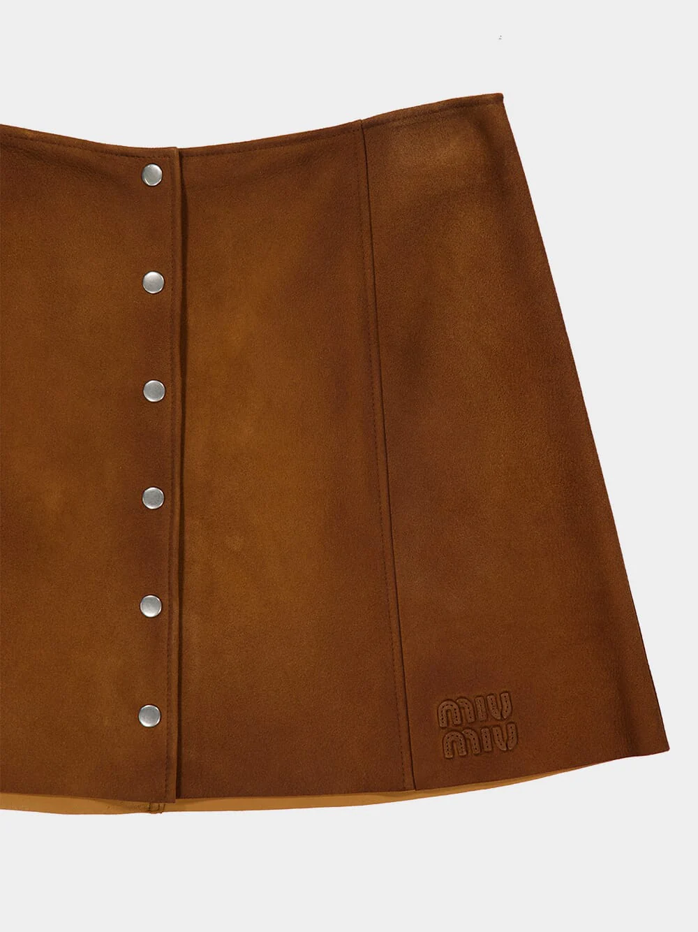 Cognac Waxed Suede Mini Skirt - Image 5
