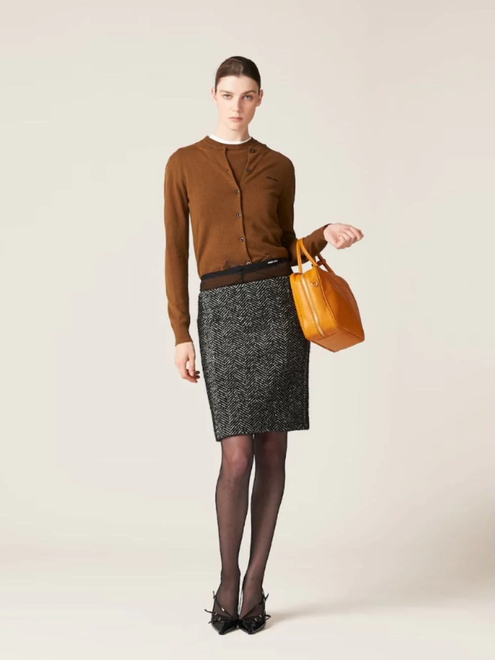 Slim-Fit Brown Cashmere Knit Cardigan - Image 2