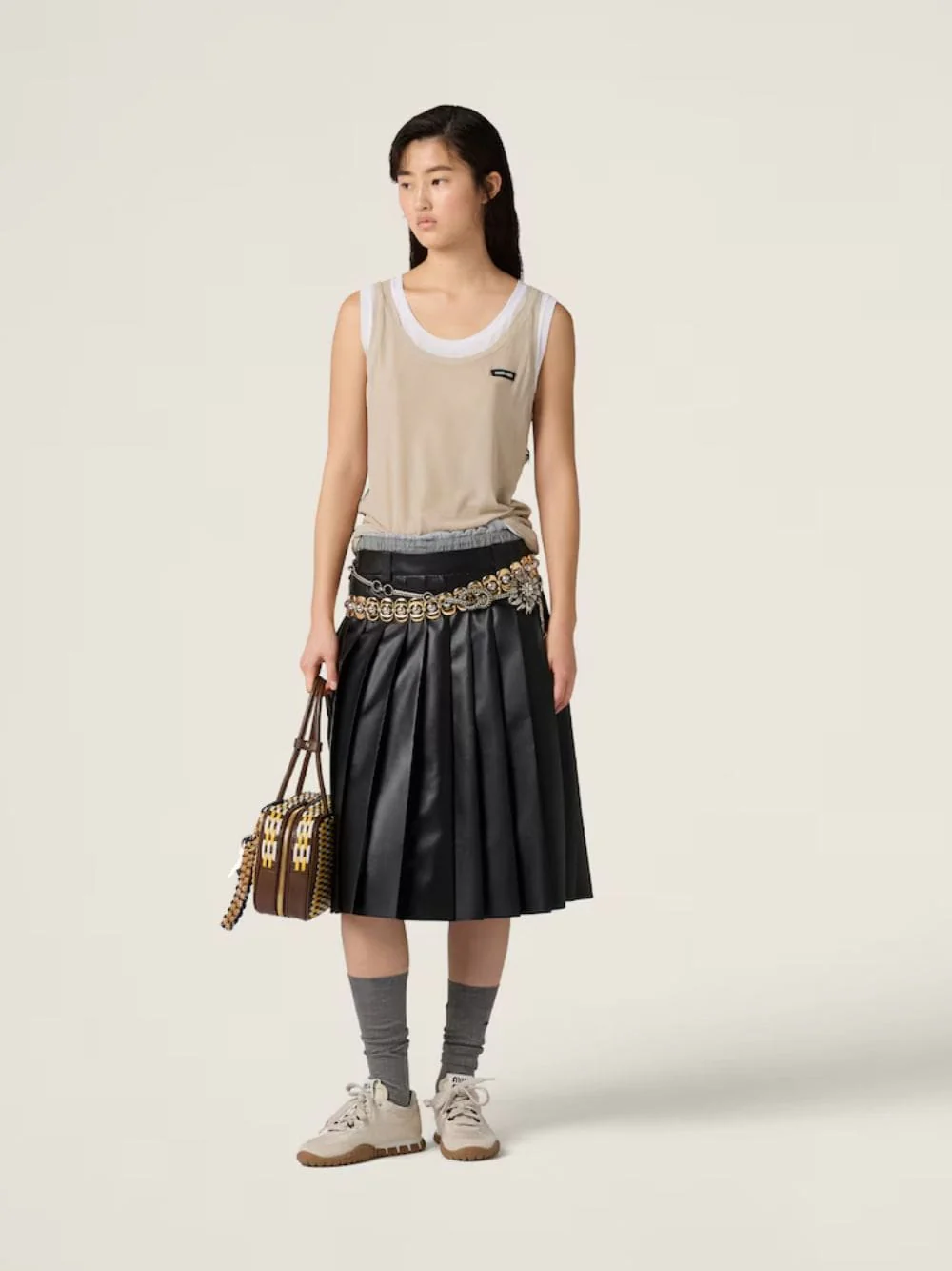 White and Pumice Ribbed Jersey Tank Top