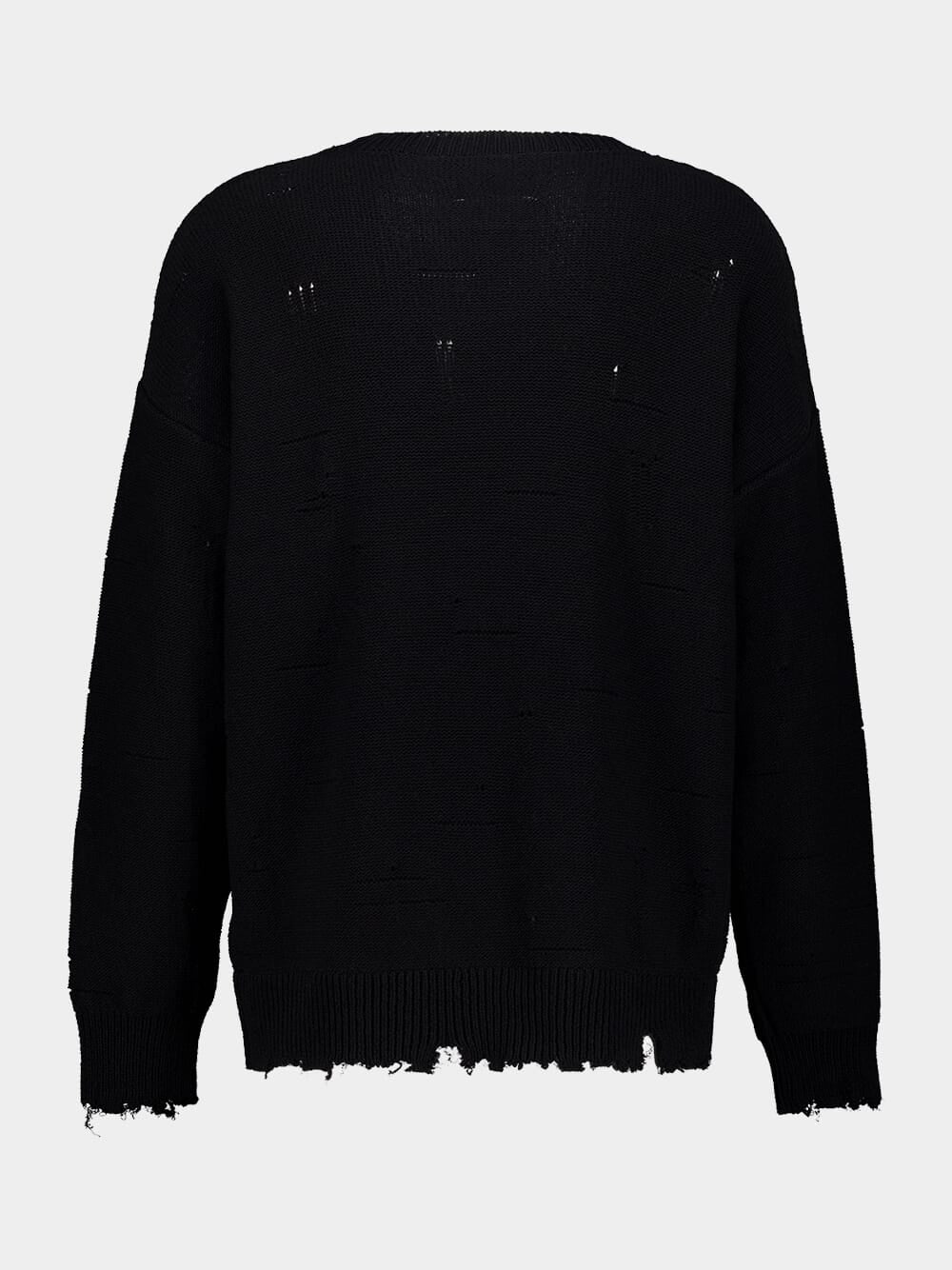 Black Distressed Cotton Knit Sweater - Image 4