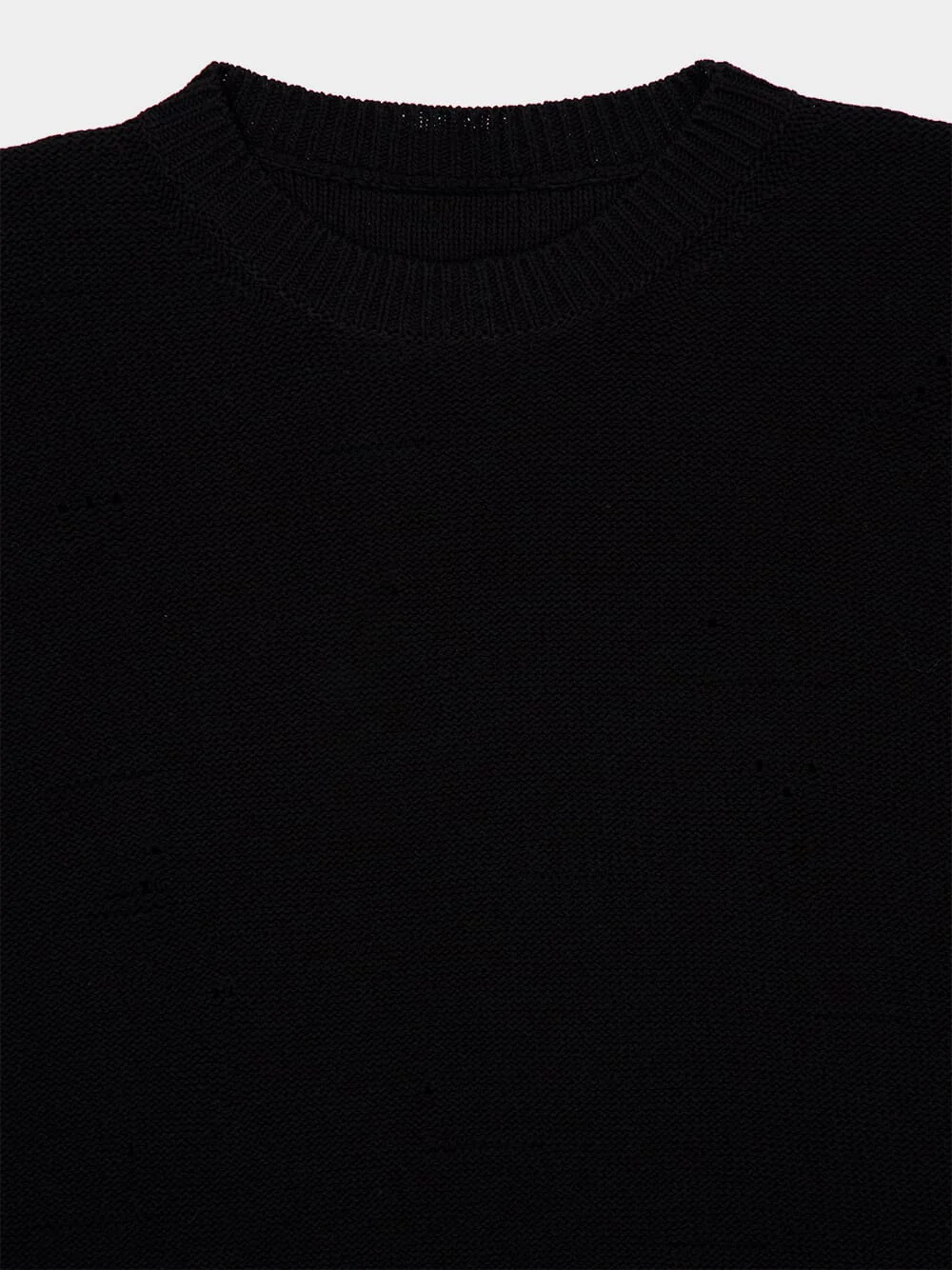 Black Distressed Cotton Knit Sweater - Image 5