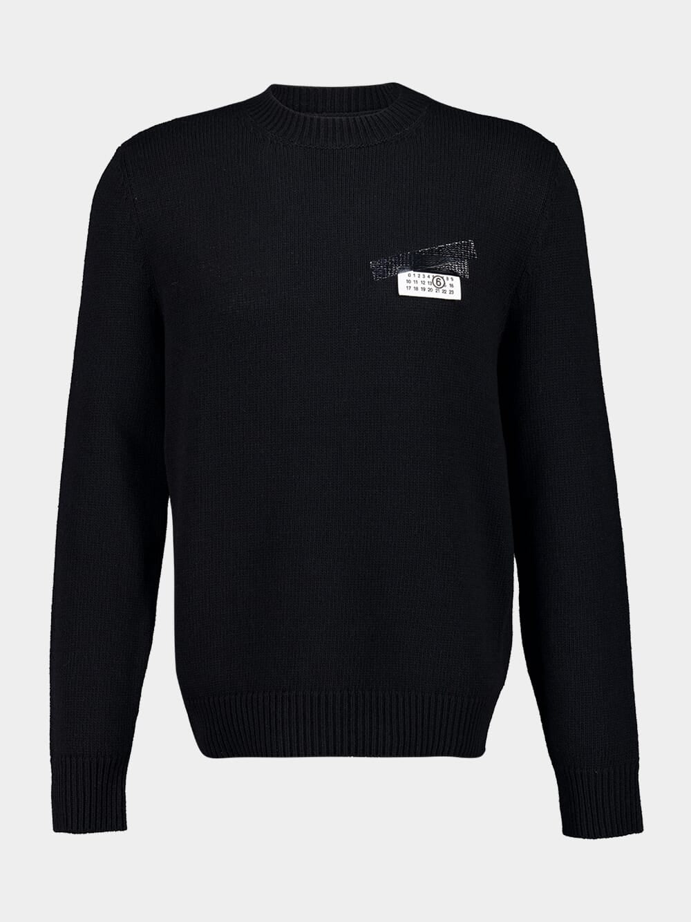 Black Wool Jumper with Taped Numeric Label