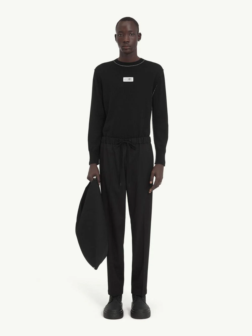 Black Tailored Drawstring-Waist Trousers