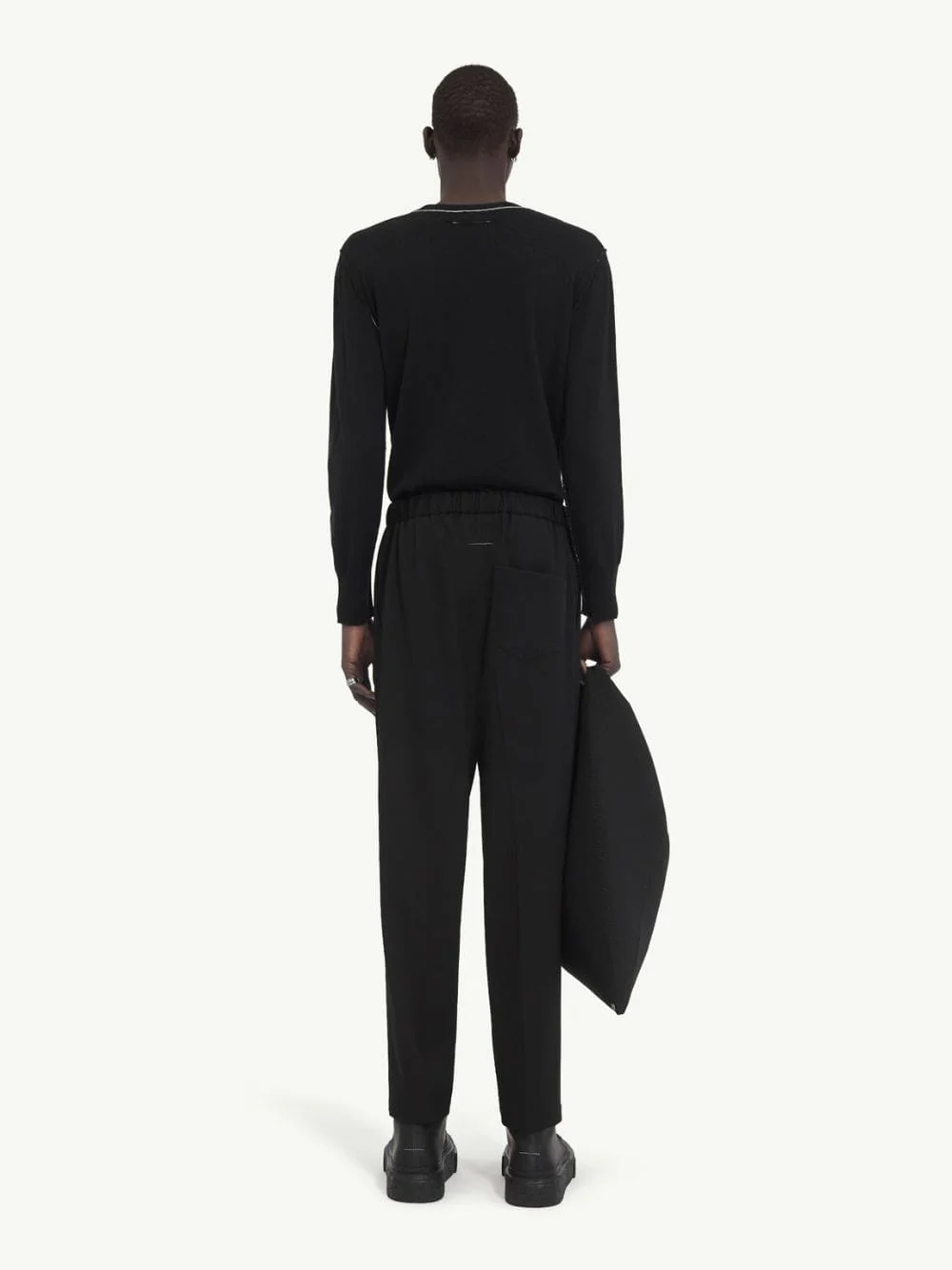 Black Tailored Drawstring-Waist Trousers - Image 3