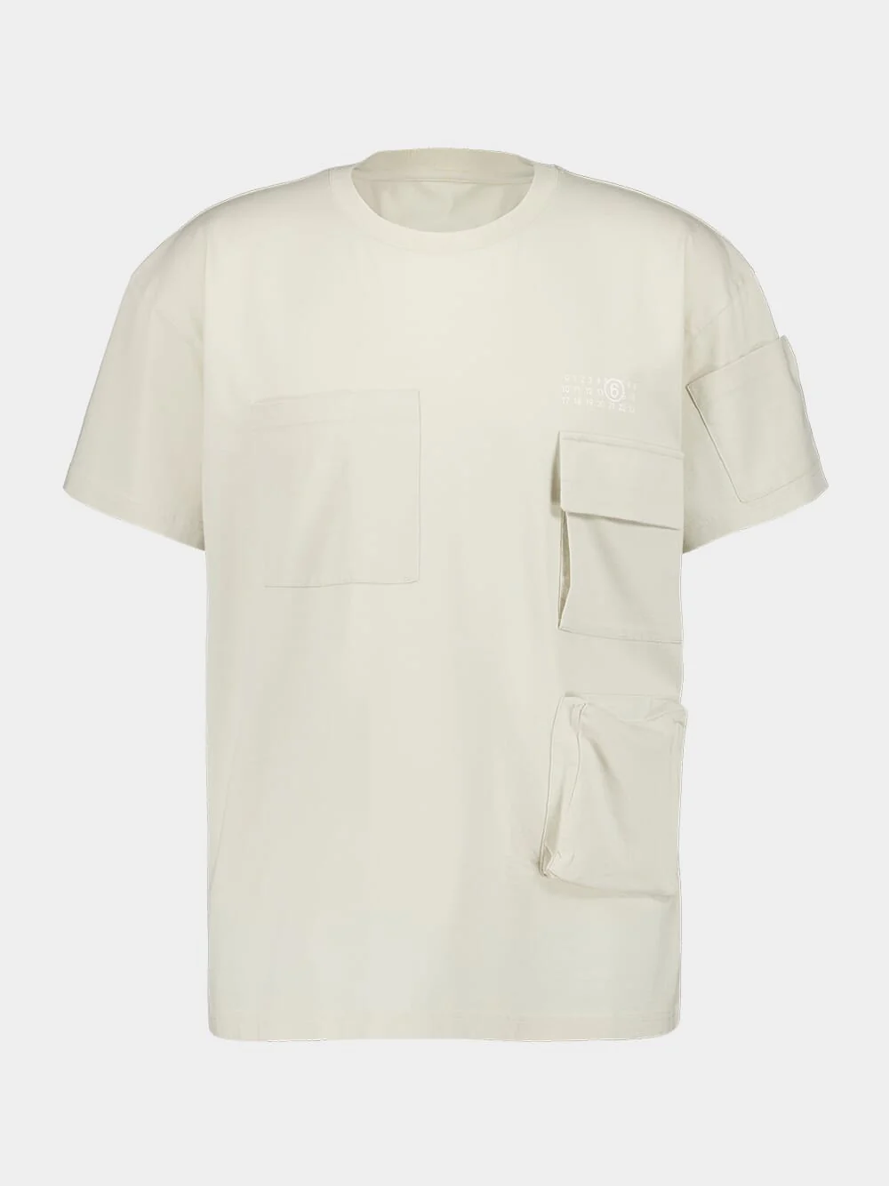 Beige T-shirt with Multiple Pockets And Logo Print