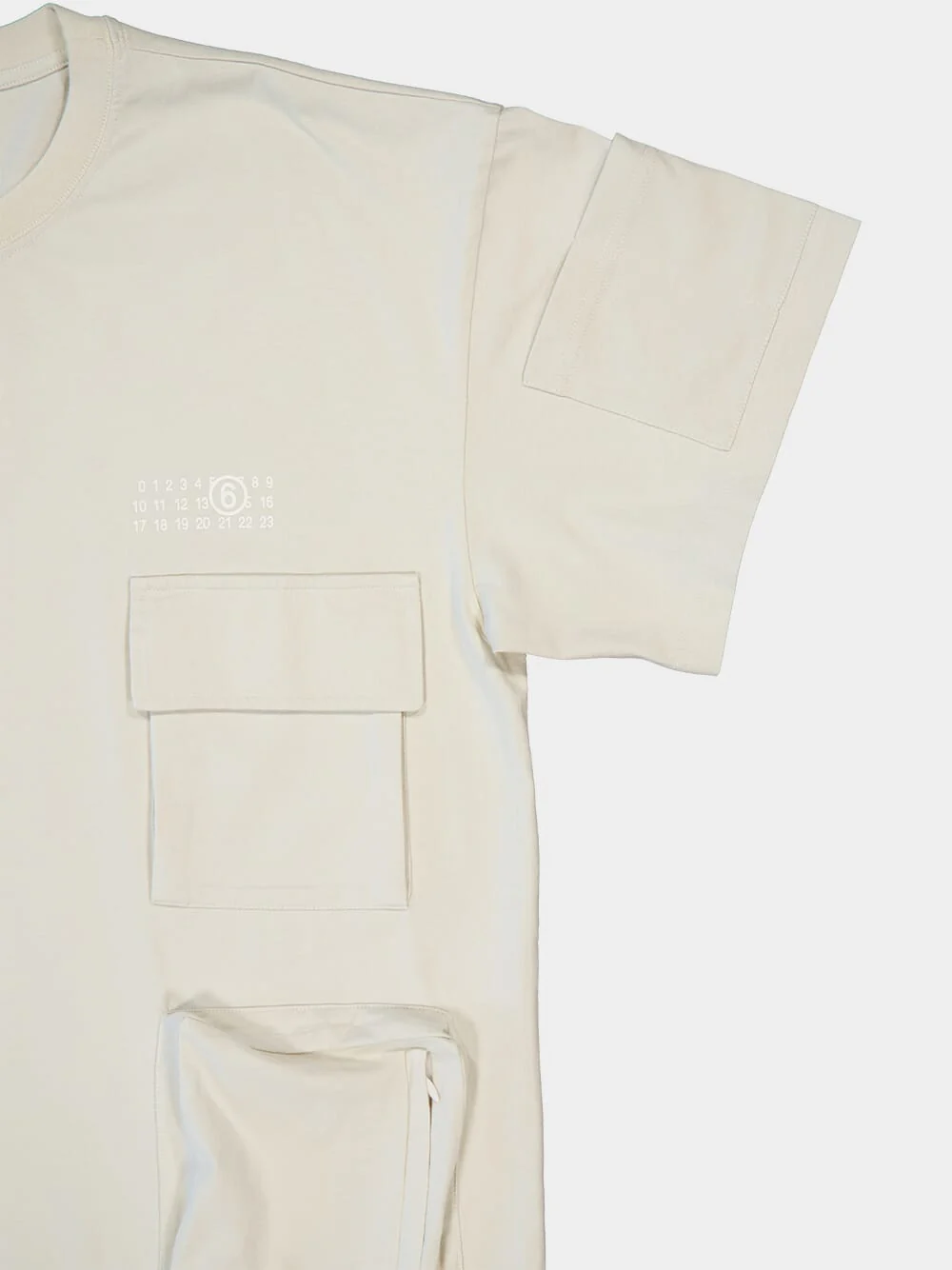 Beige T-shirt with Multiple Pockets And Logo Print - Image 4