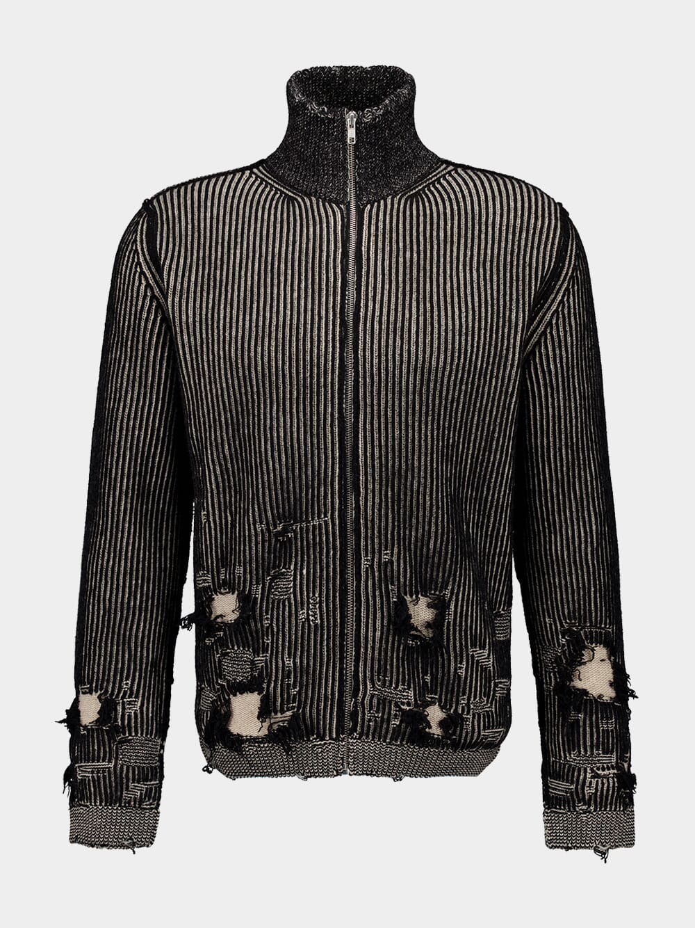 Black Ribbed Wool Zip Cardigan - Image 2