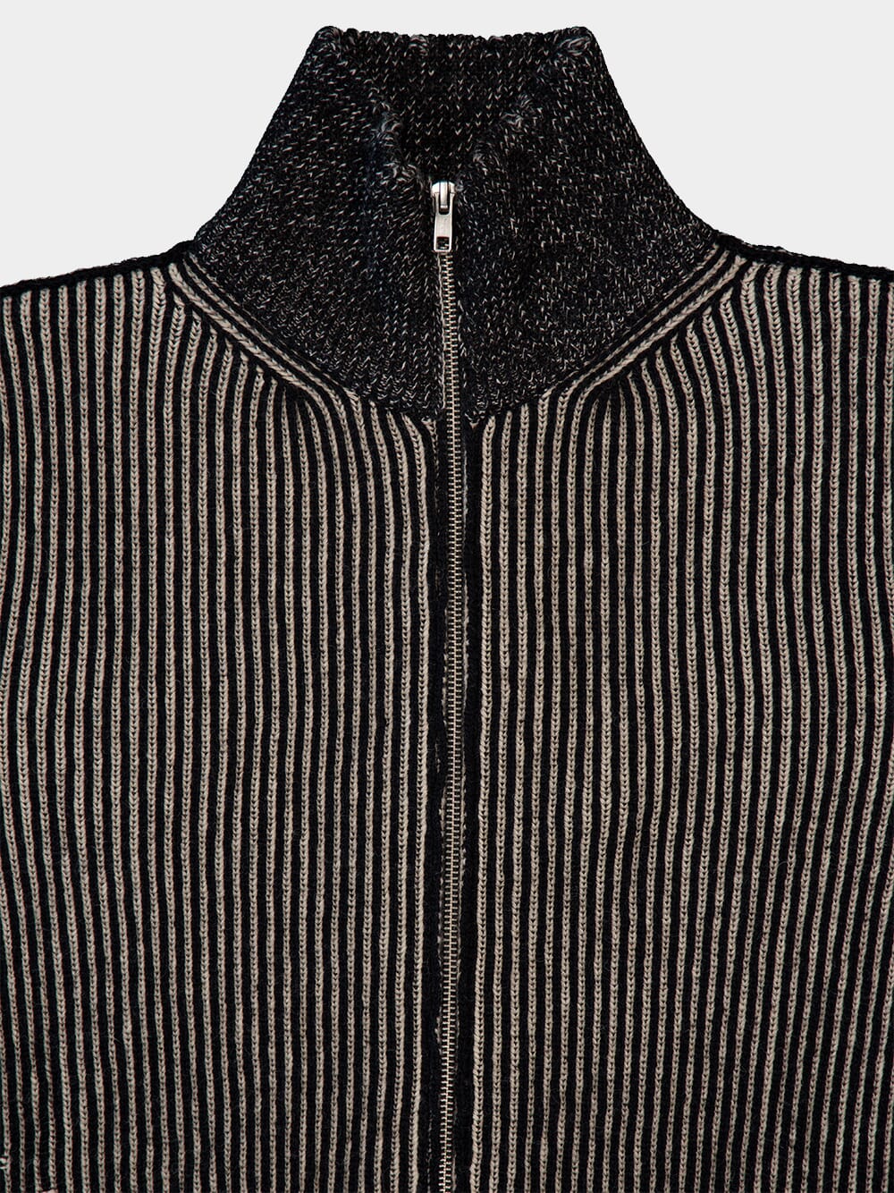 Black Ribbed Wool Zip Cardigan - Image 5