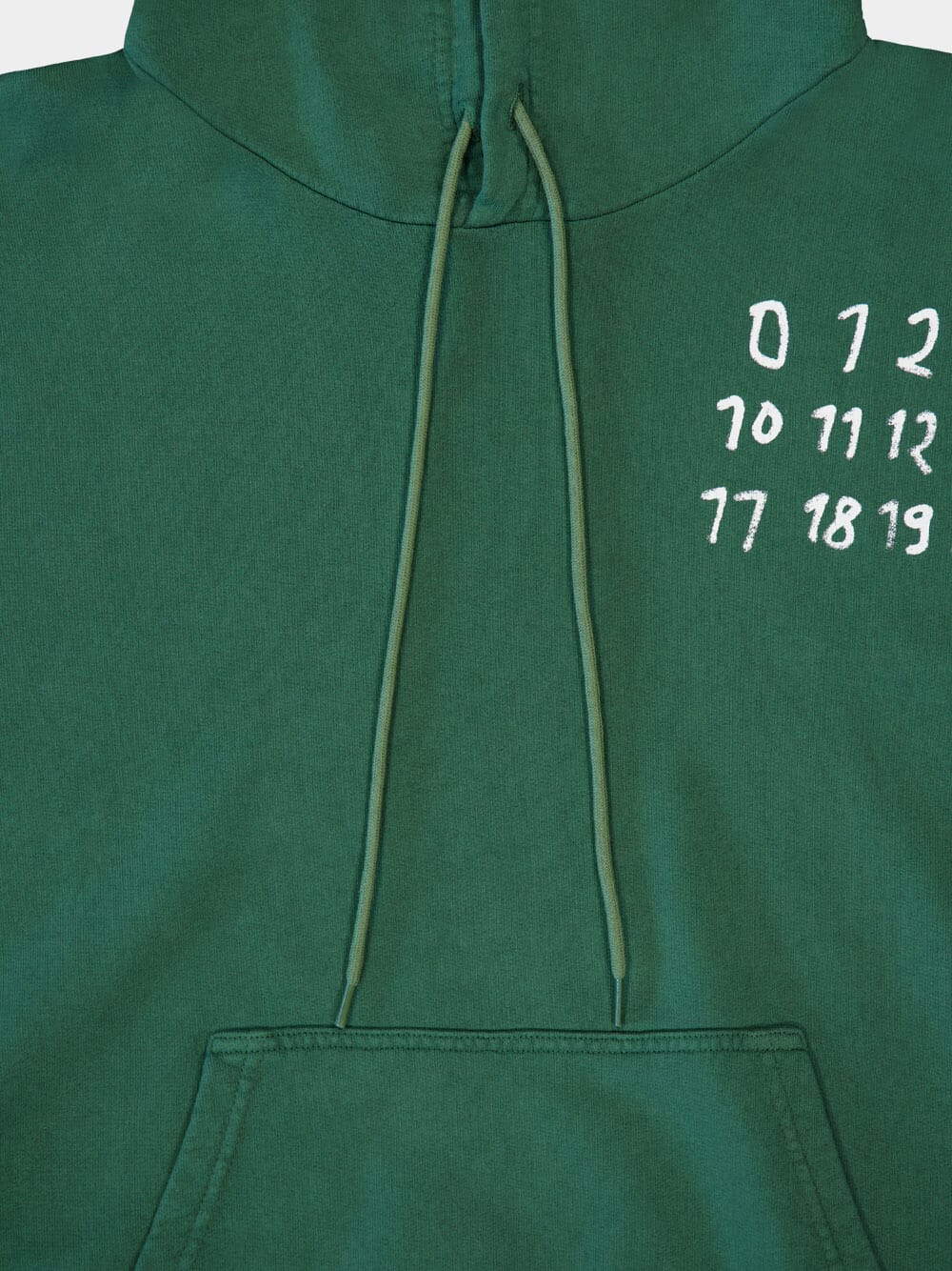 Green Cotton Numbers-Motif Drawstring Hoodie - Image 3