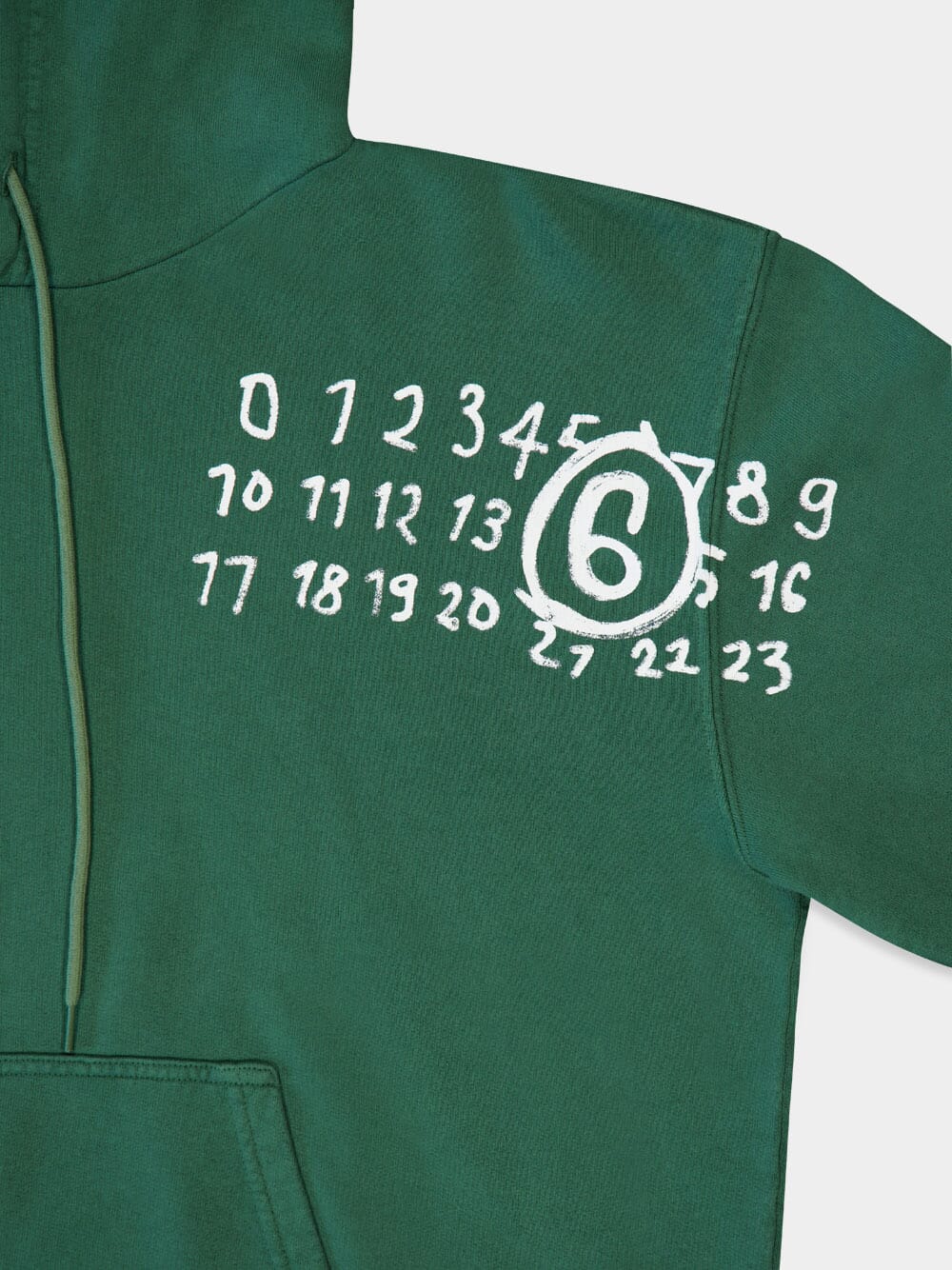 Green Cotton Numbers-Motif Drawstring Hoodie - Image 4