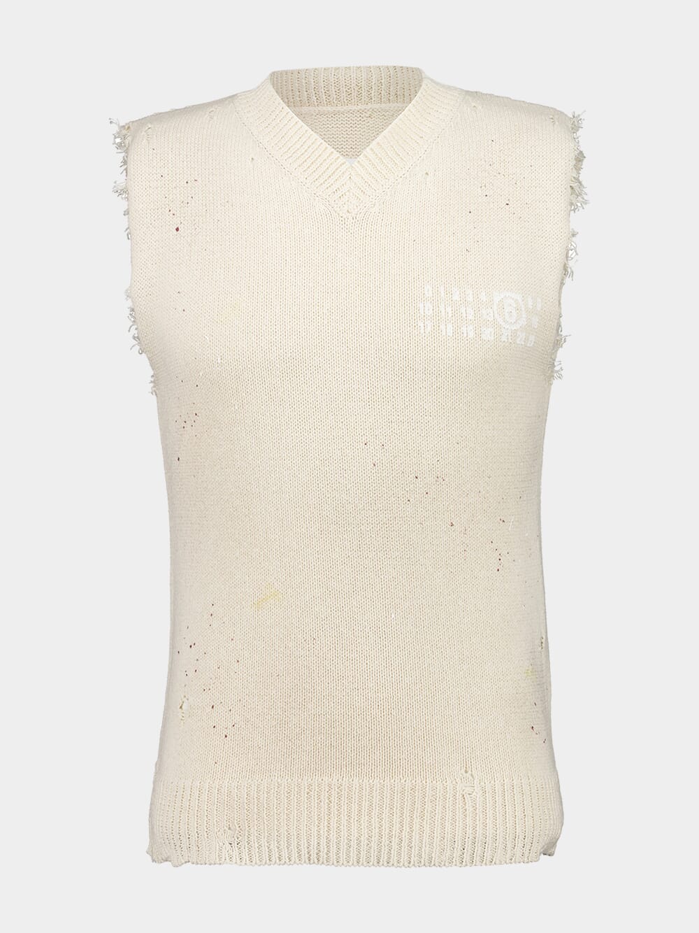 Cream Numbers-Print Vest