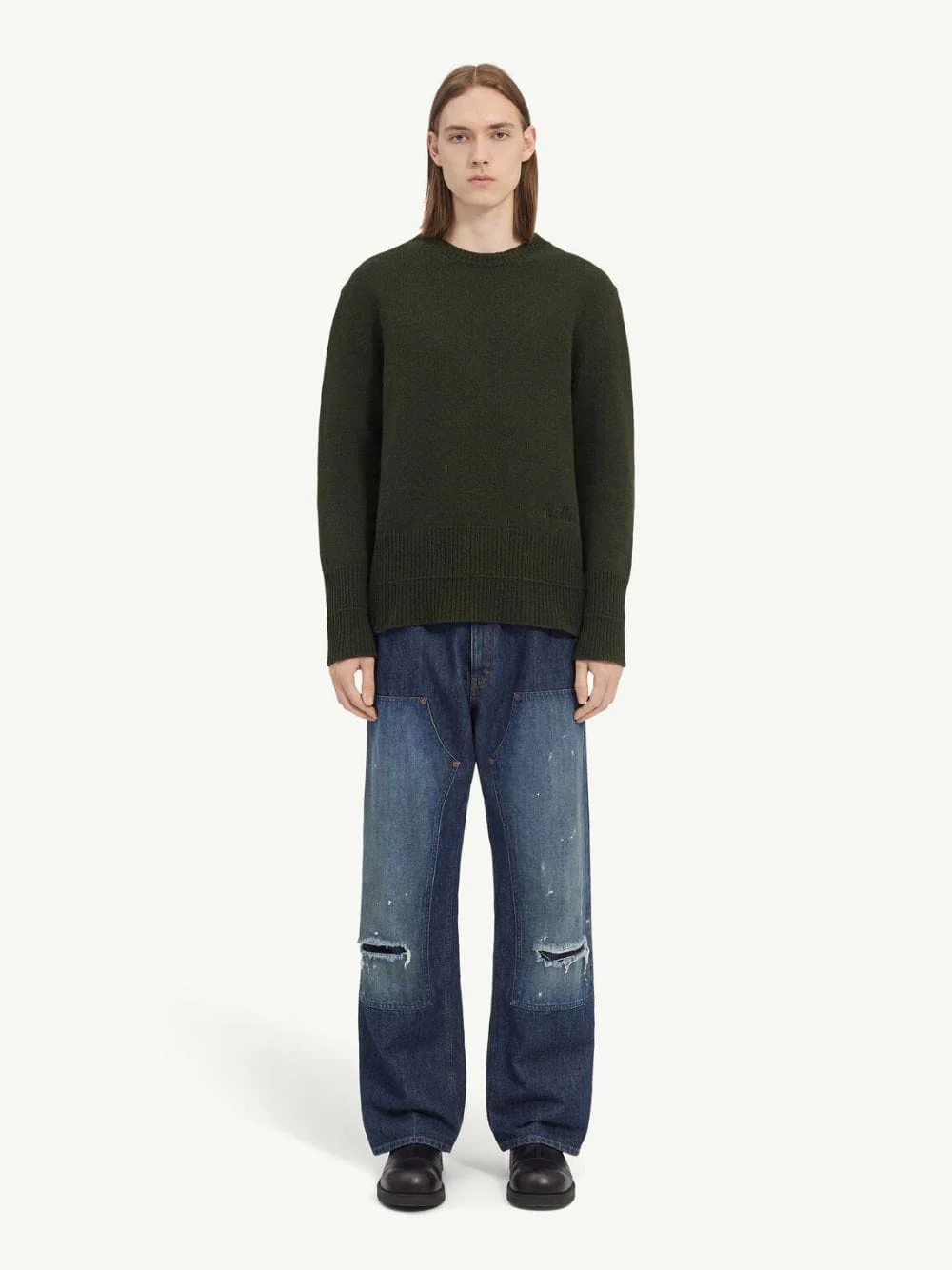 Khaki Wool Crew Neck Jumper
