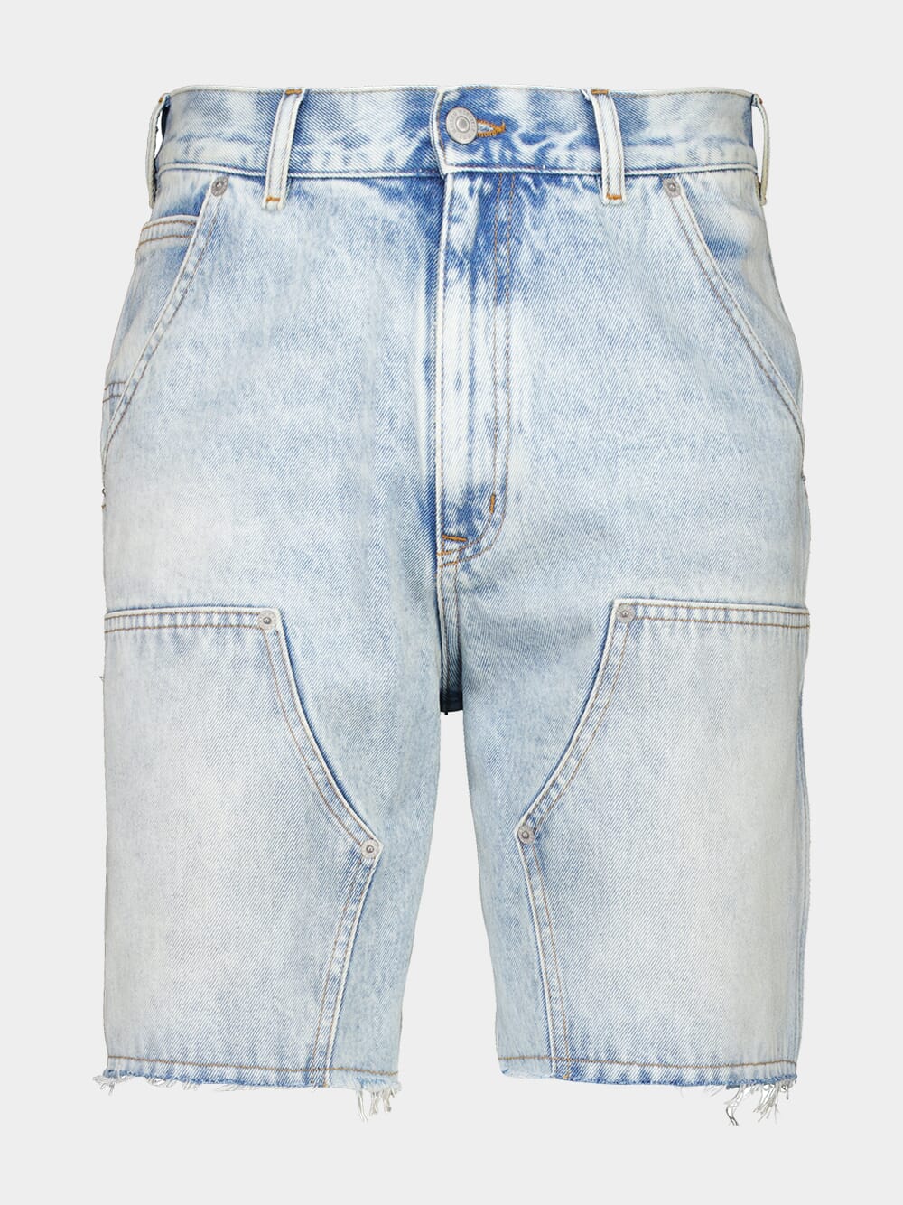 Light Blue Numbers-Motif Denim Shorts