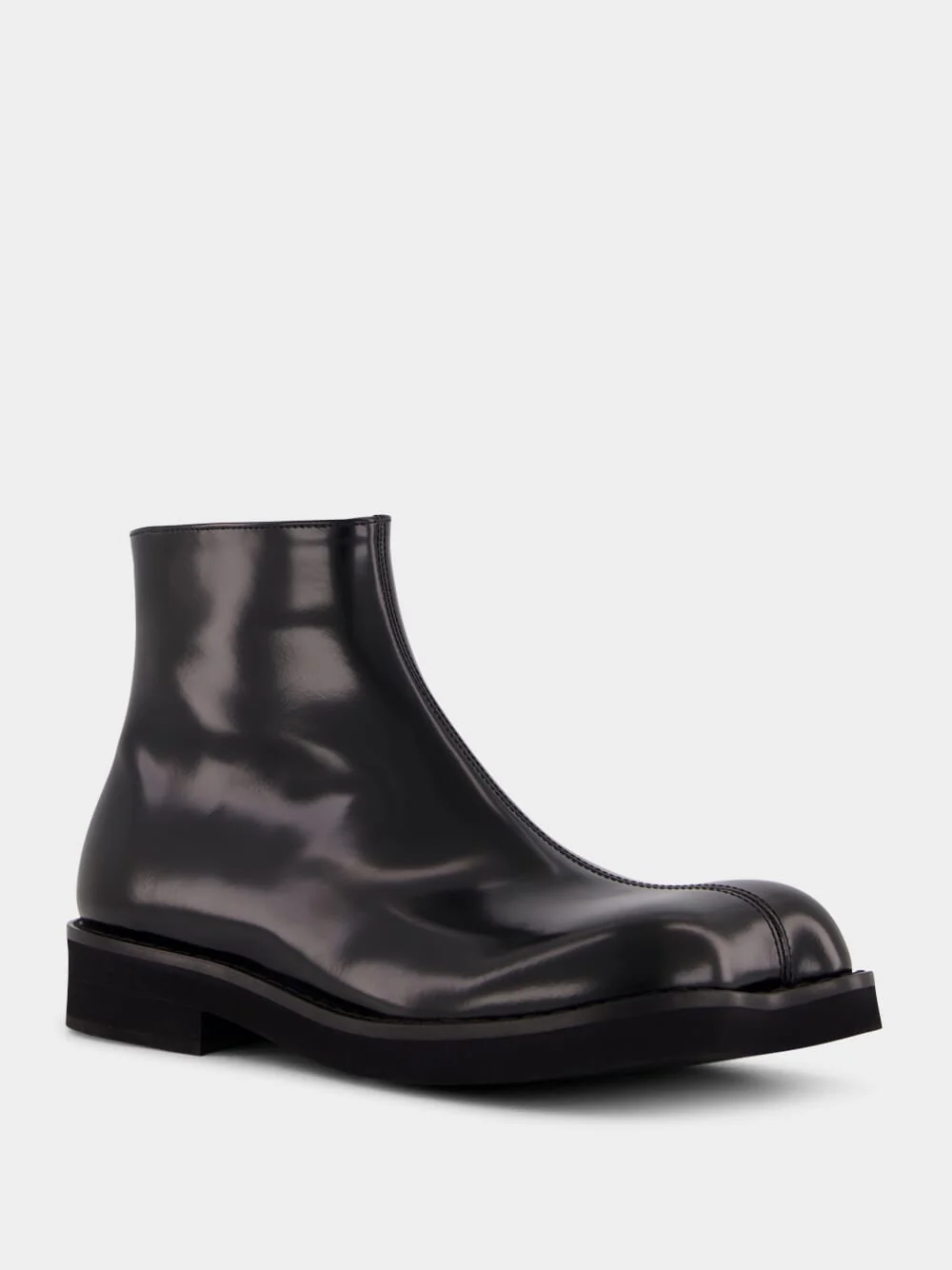 Black Leather Ankle Boots with Sculpted Toe - Image 2