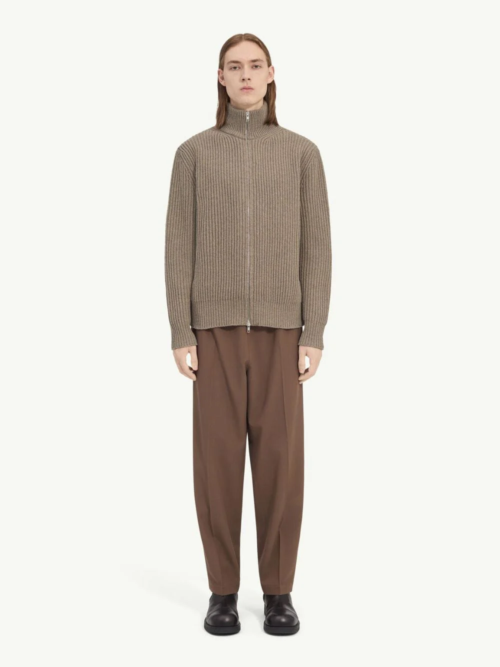 Nude Ribbed Knit Zip Jacket