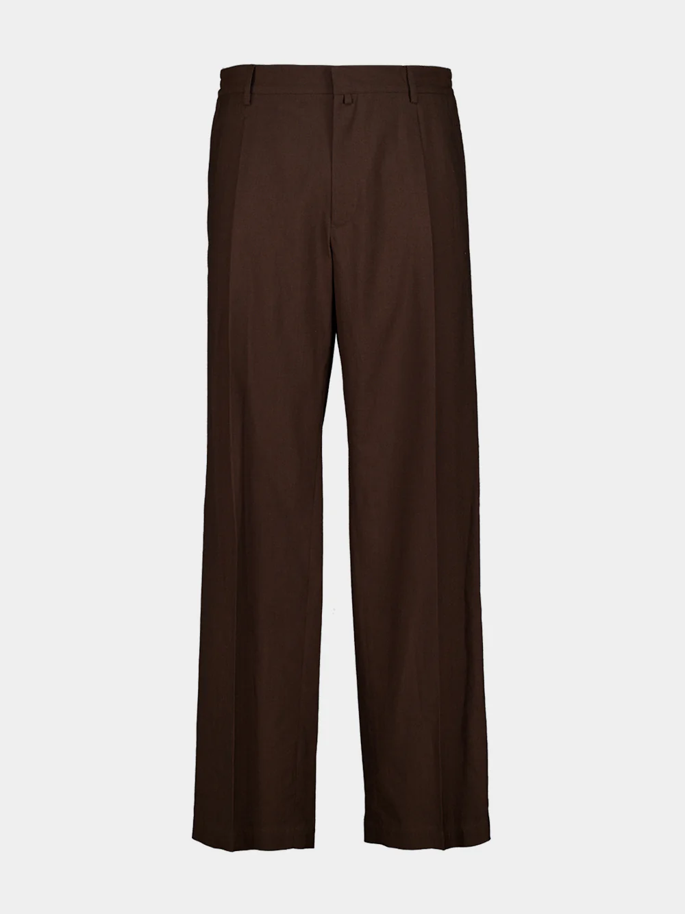 Brown Wool Wide-Leg Pleated Trousers
