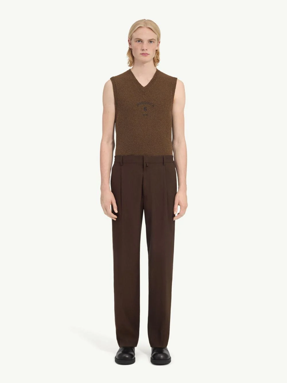 Brown Wool Wide-Leg Pleated Trousers - Image 2