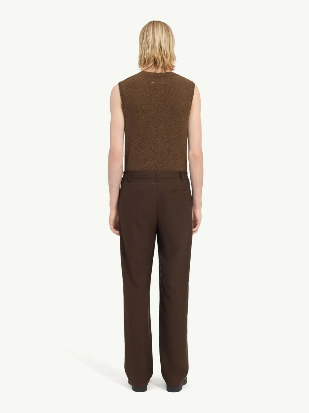 Brown Wool Wide-Leg Pleated Trousers - Image 4