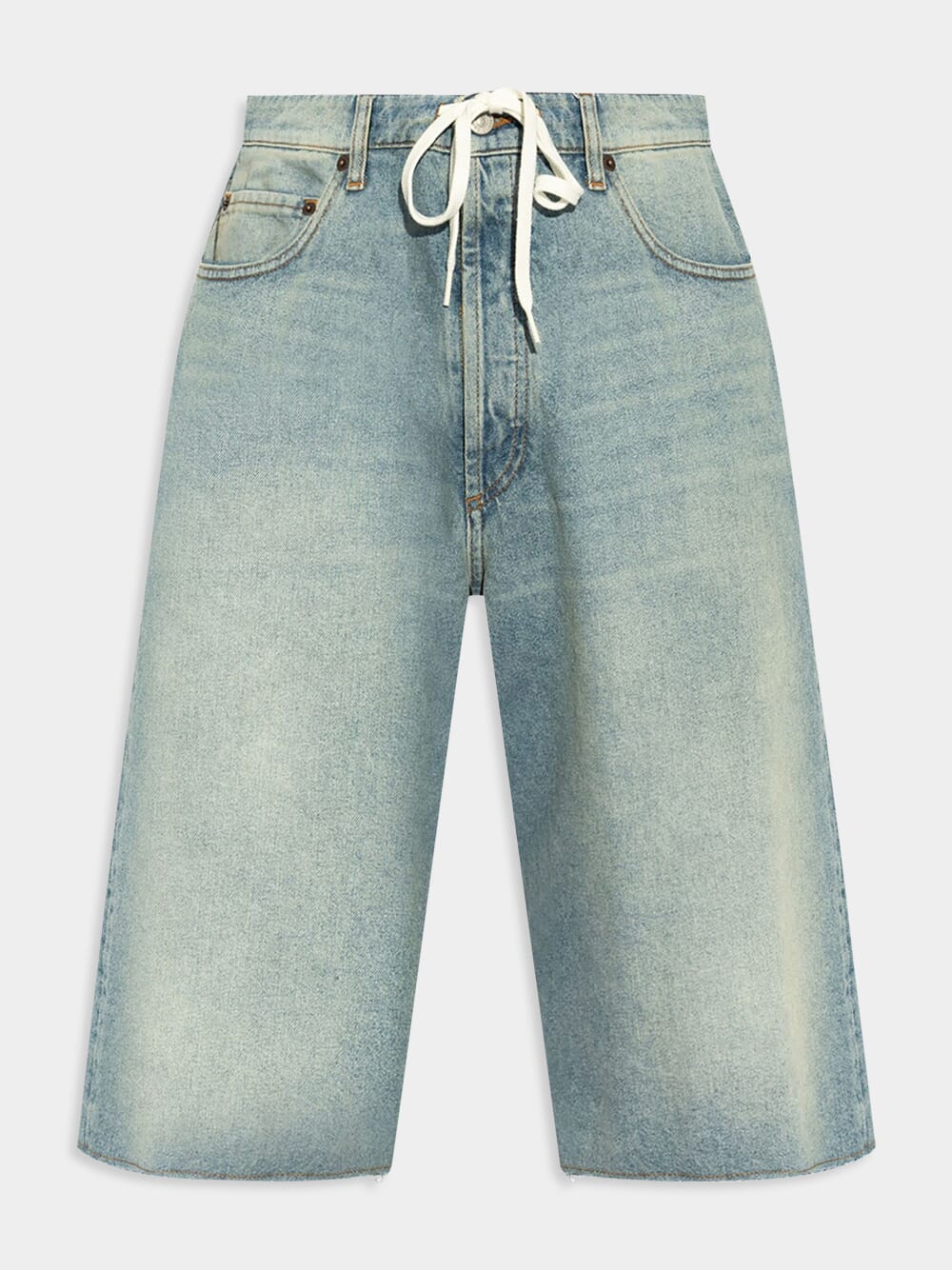 Washed Blue Wide-Leg Denim Shorts