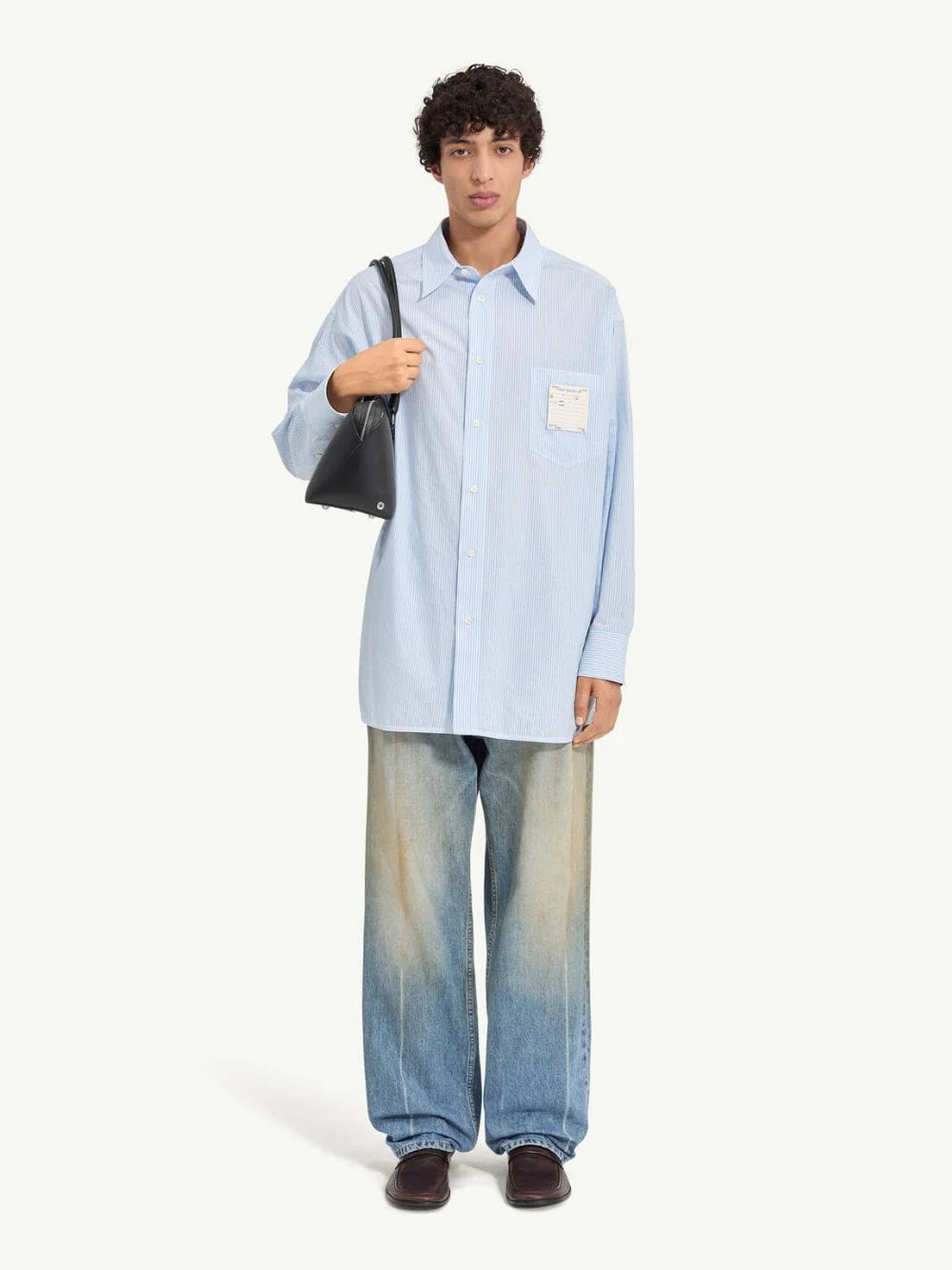 White and Light Blue Striped Poplin Shirt
