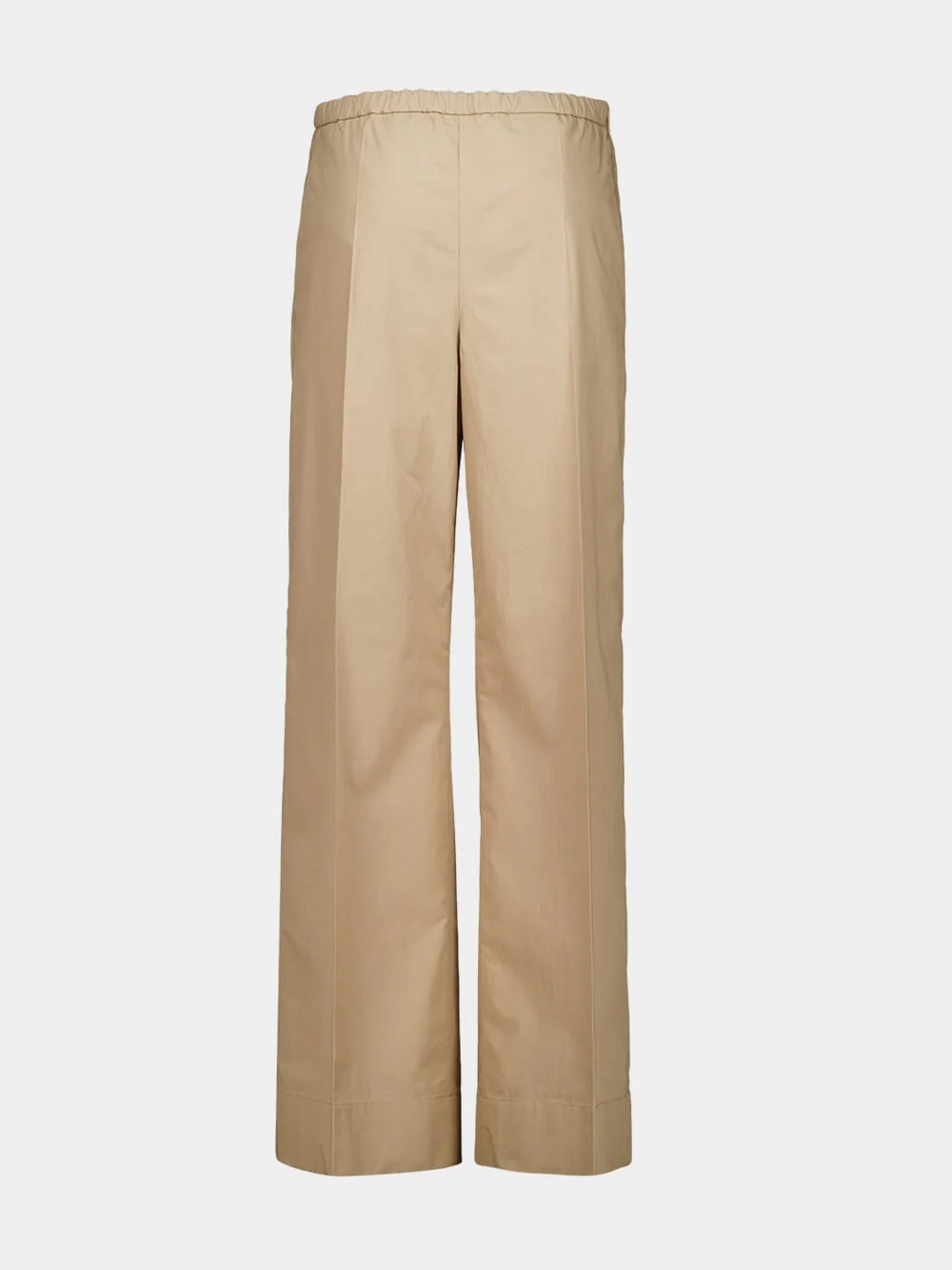 Beige Cotton Poplin Wide-Leg Trousers - Image 2