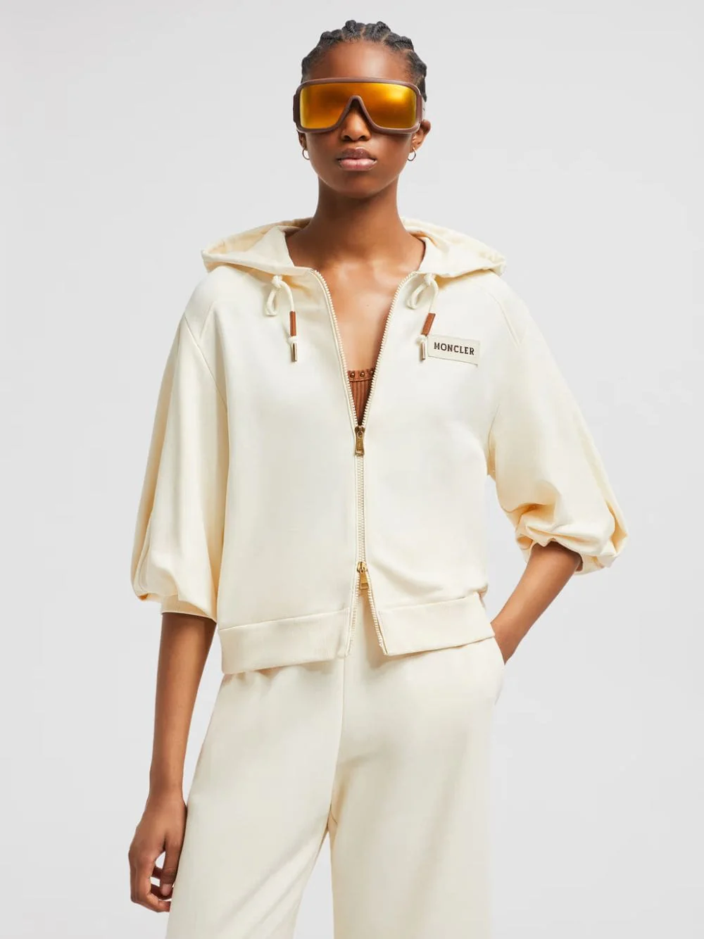 Beige Cotton Zip-Up Hooded Sweatshirt - Image 8