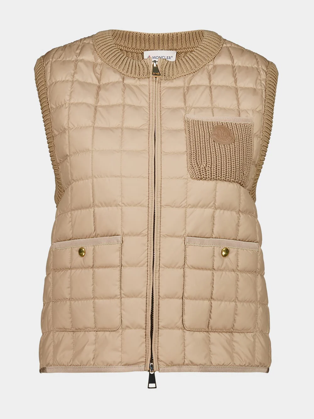 Beige Quilted Cotton Down Gilet